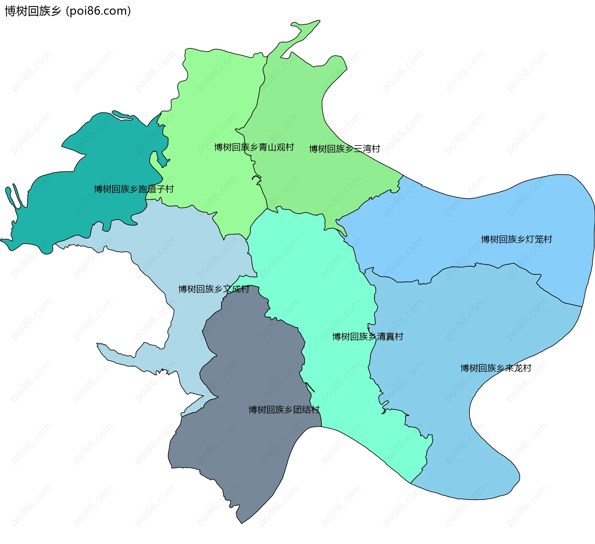 博树回族乡边界地图(五级行政区划)