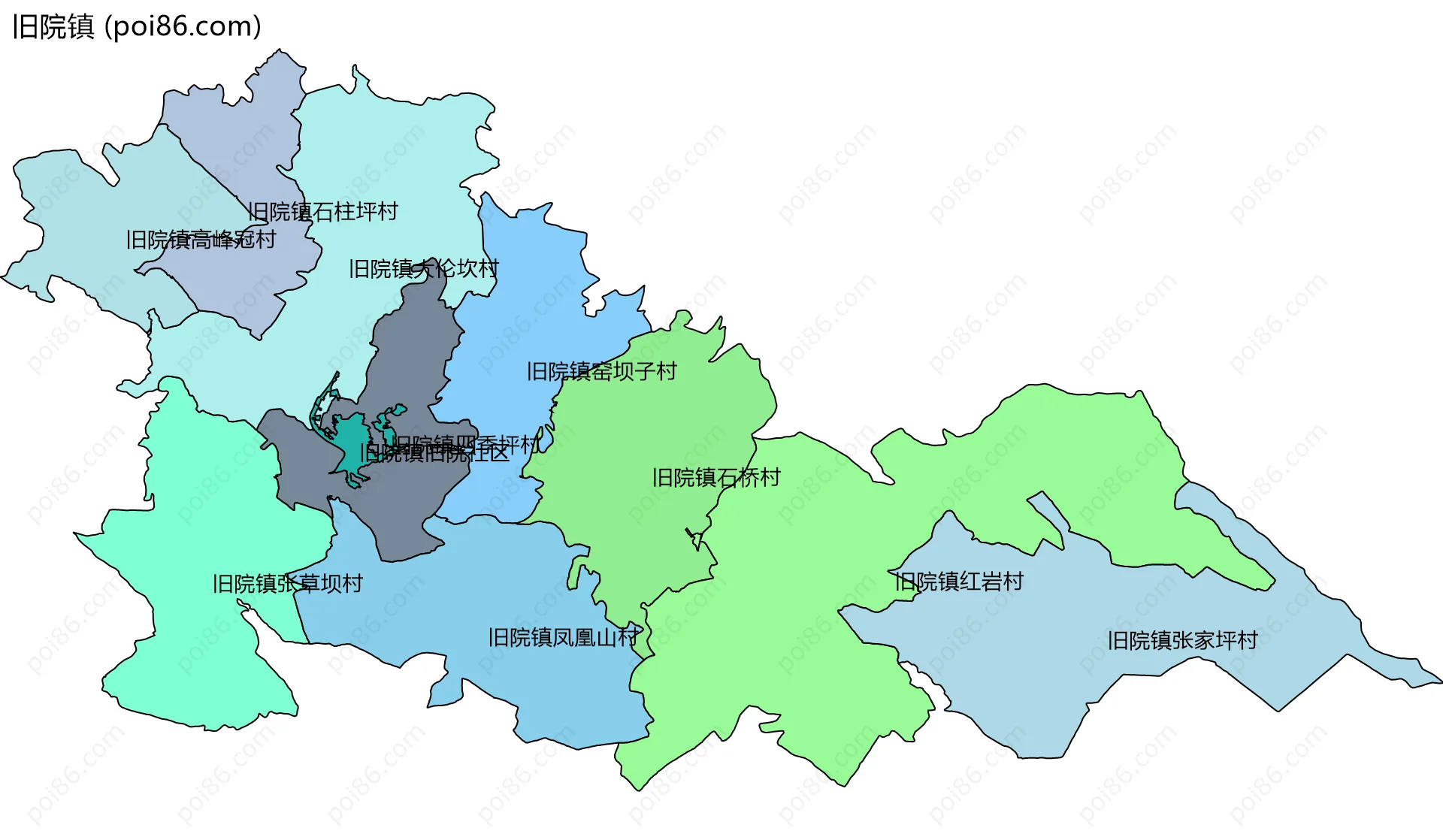旧院镇边界地图(五级行政区划)