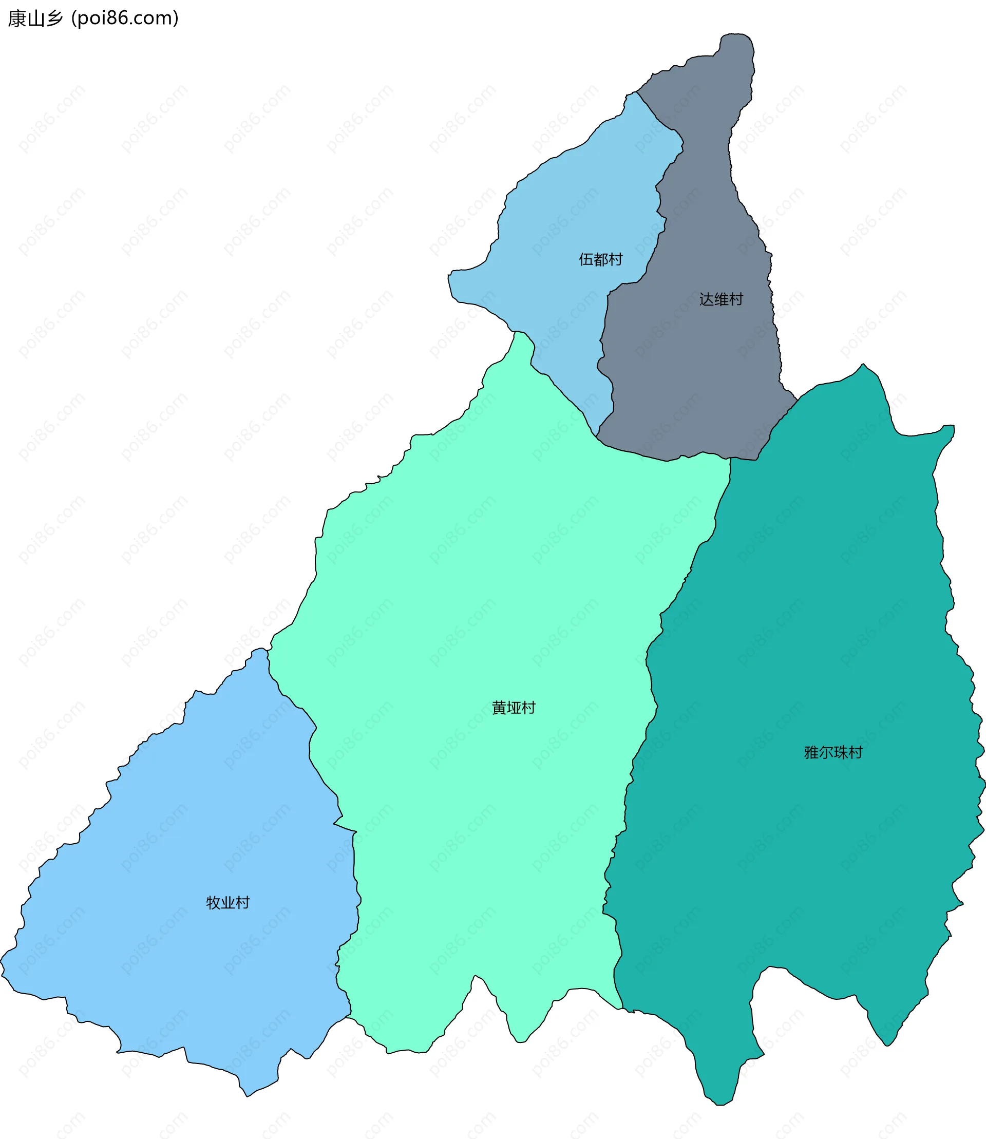 康山乡边界地图(五级行政区划)