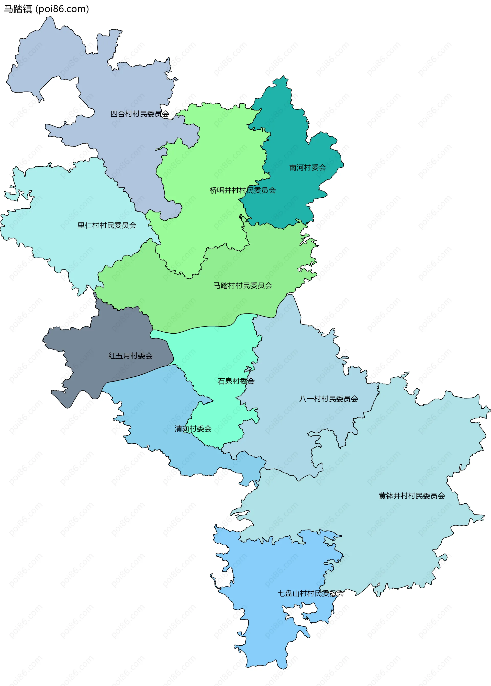 马踏镇边界地图(五级行政区划)