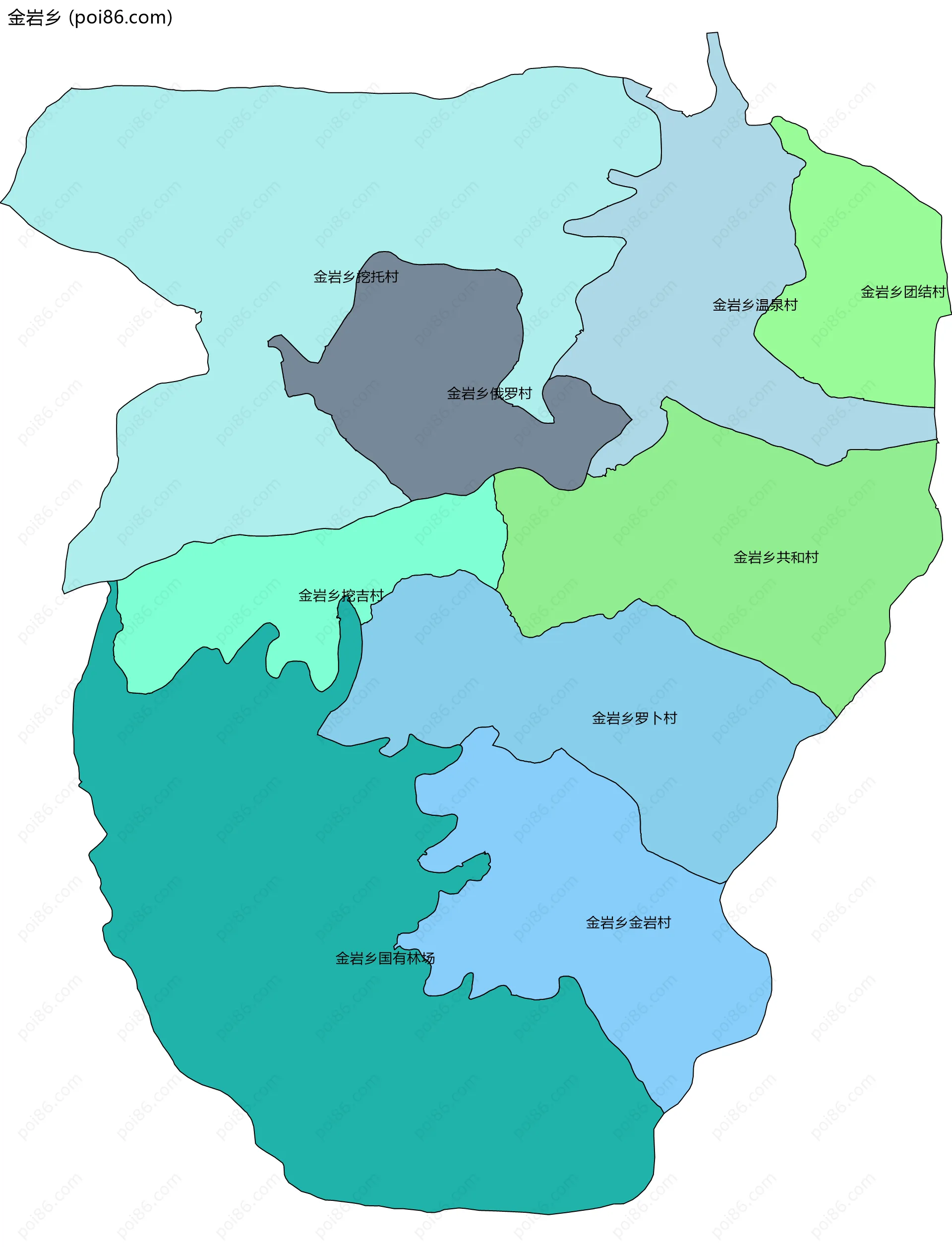 金岩乡边界地图(五级行政区划)