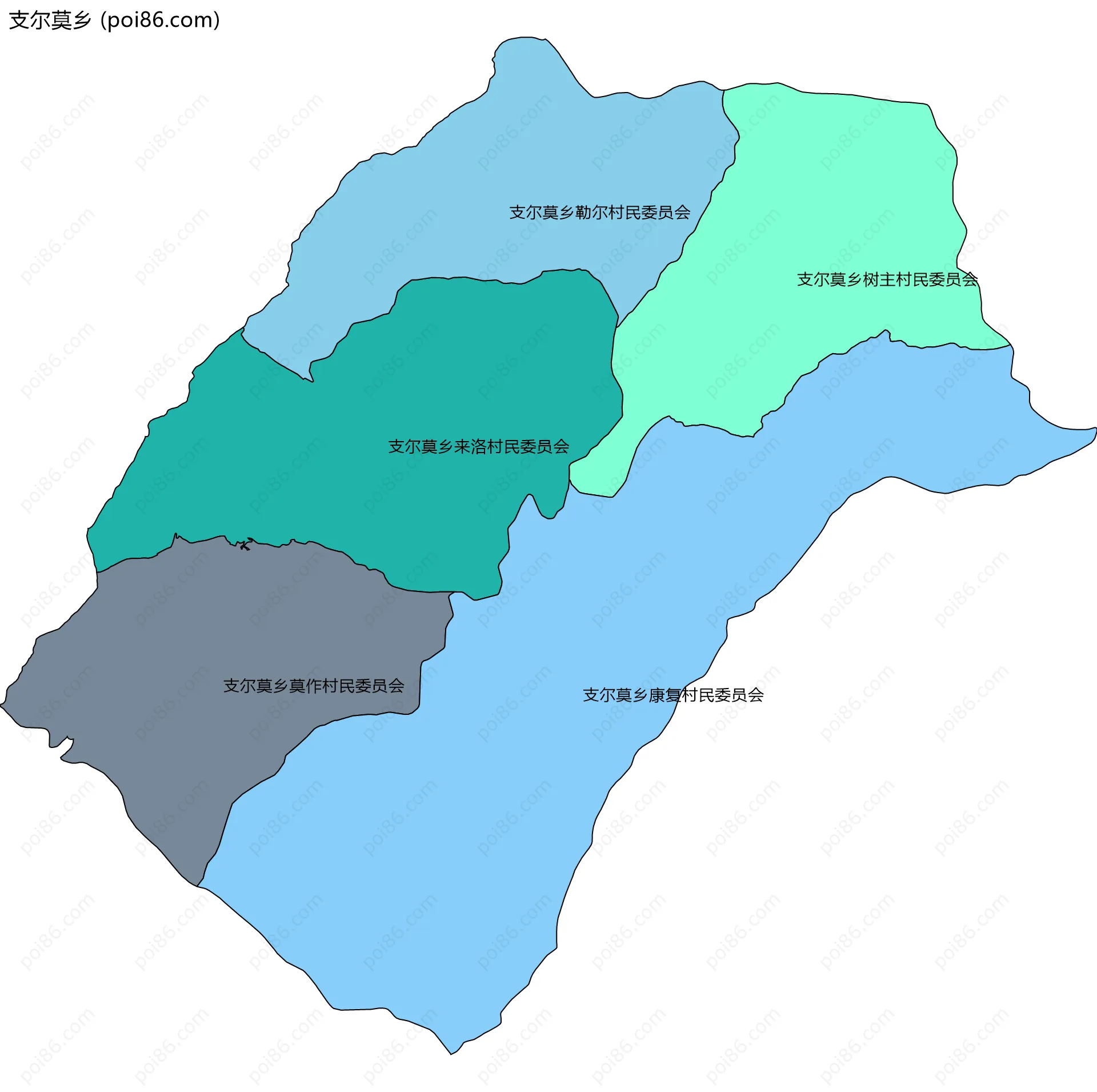支尔莫乡边界地图(五级行政区划)