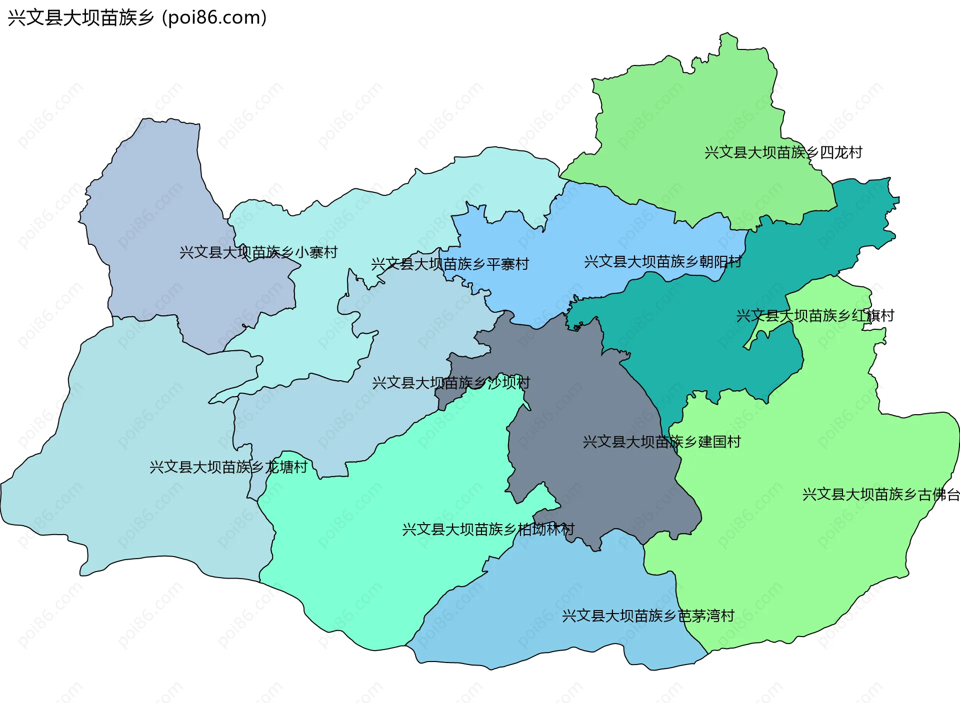 兴文县大坝苗族乡边界地图(五级行政区划)