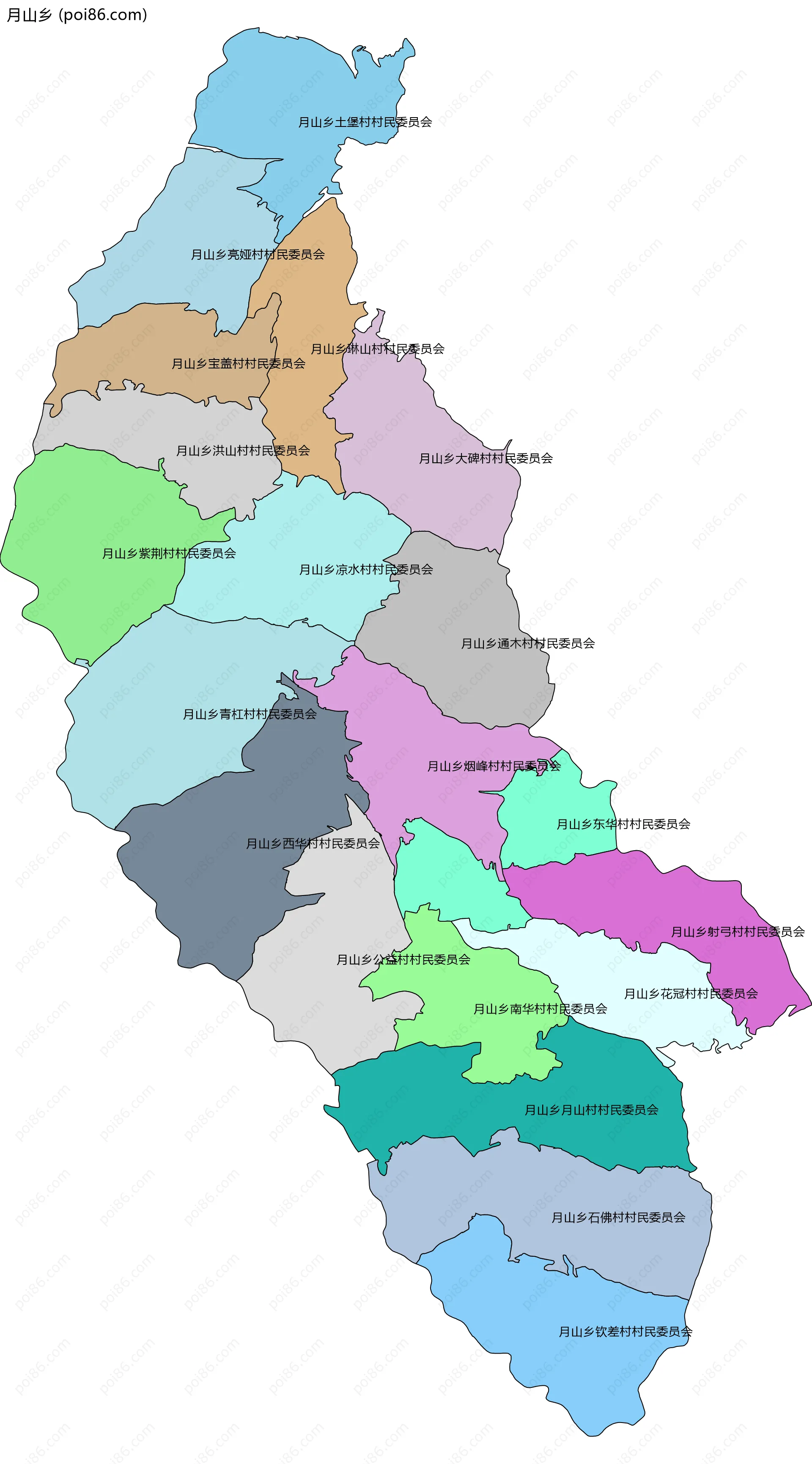 月山乡边界地图(五级行政区划)