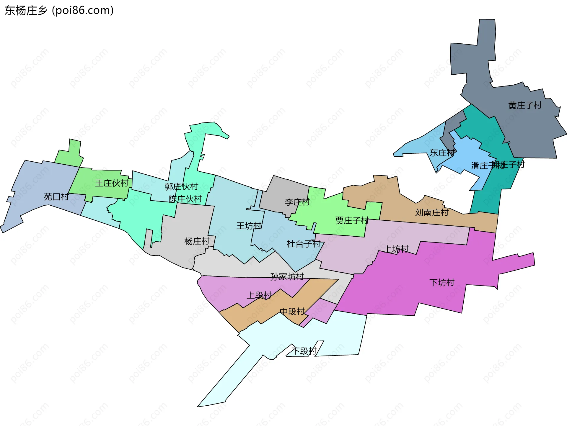 东杨庄乡边界地图(五级行政区划)
