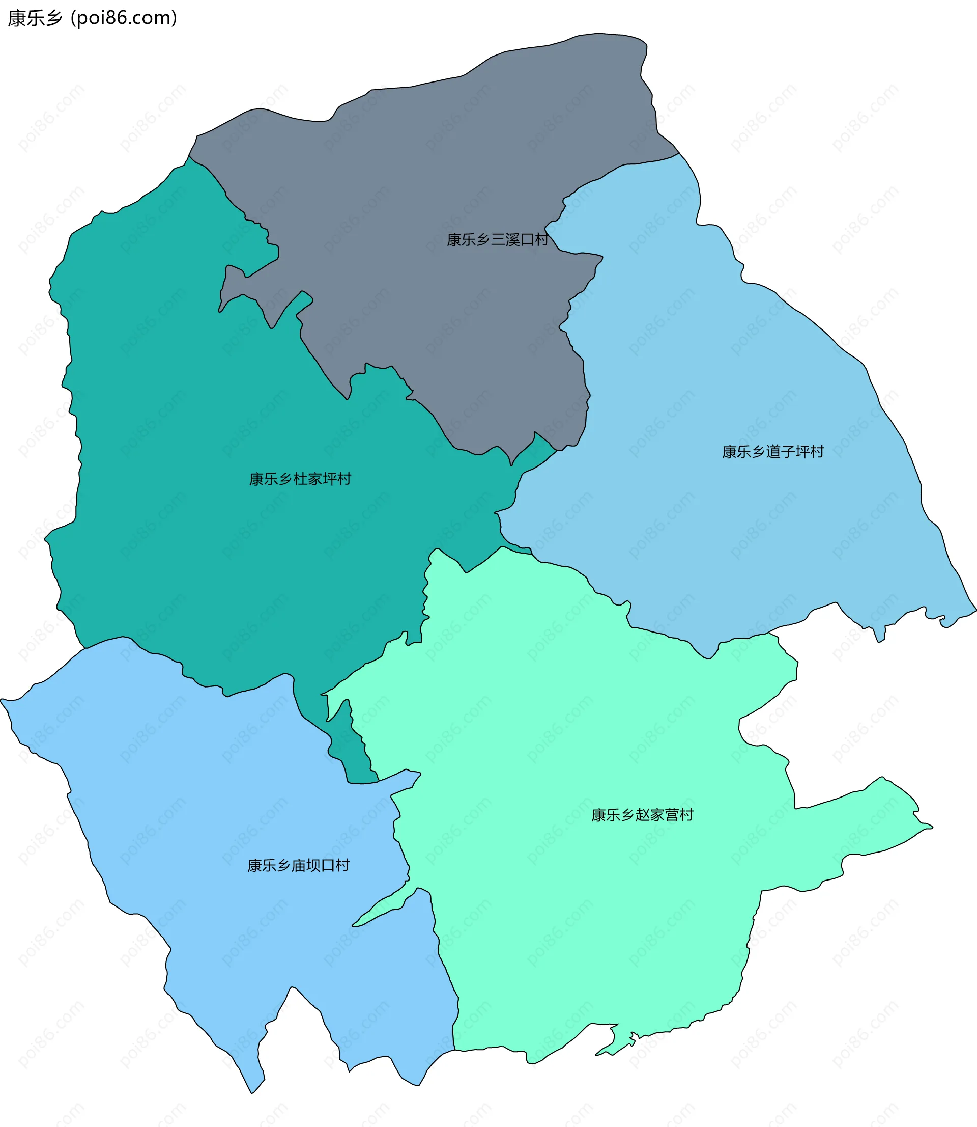 康乐乡边界地图(五级行政区划)