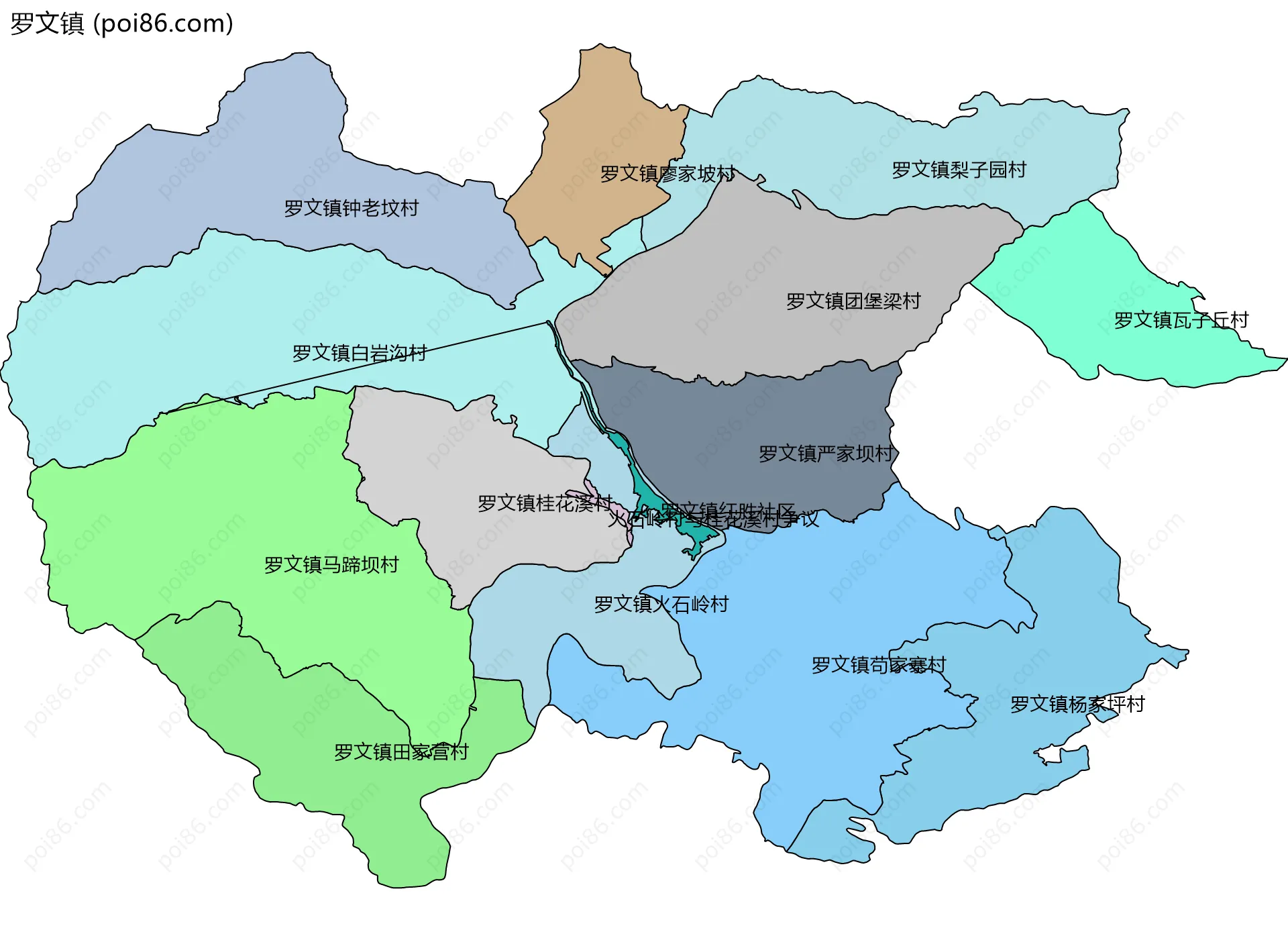 罗文镇边界地图(五级行政区划)