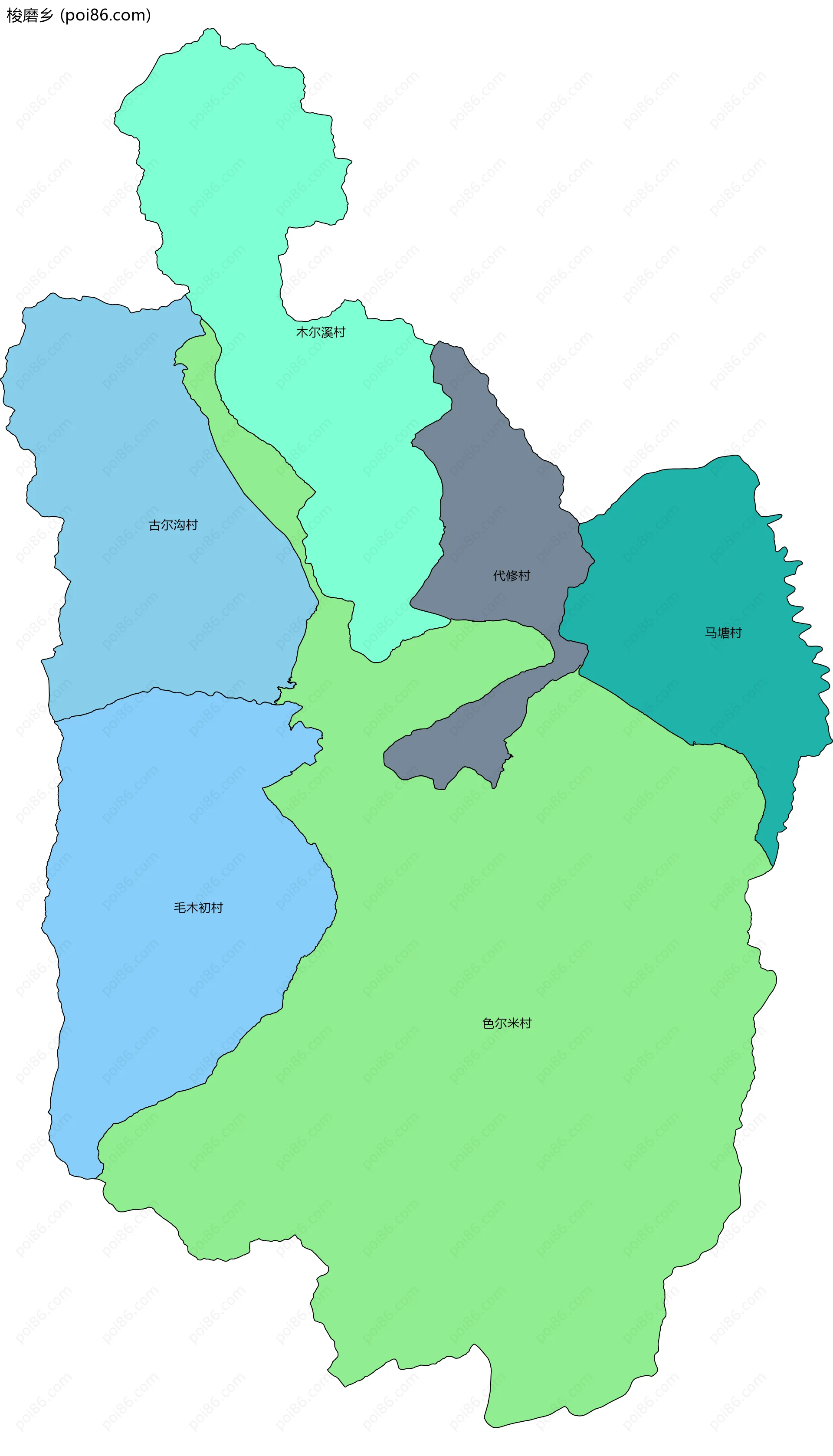 梭磨乡边界地图(五级行政区划)