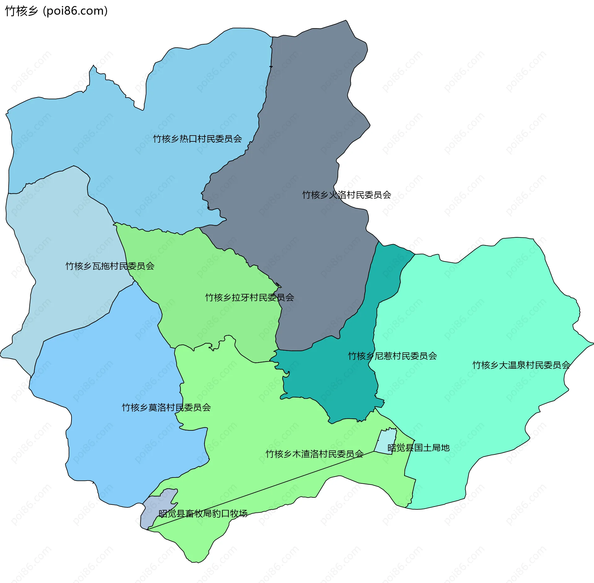 竹核乡边界地图(五级行政区划)