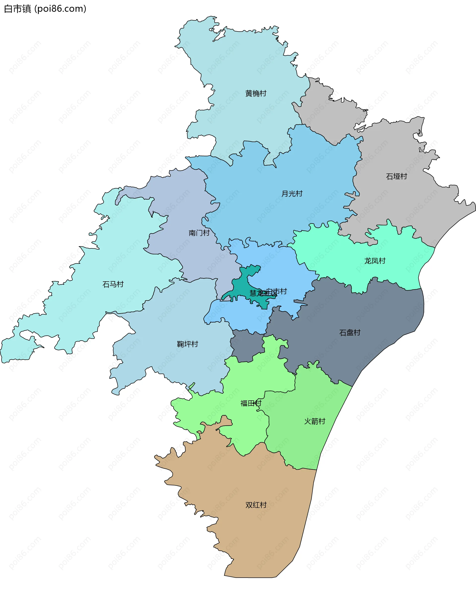 白市镇边界地图(五级行政区划)