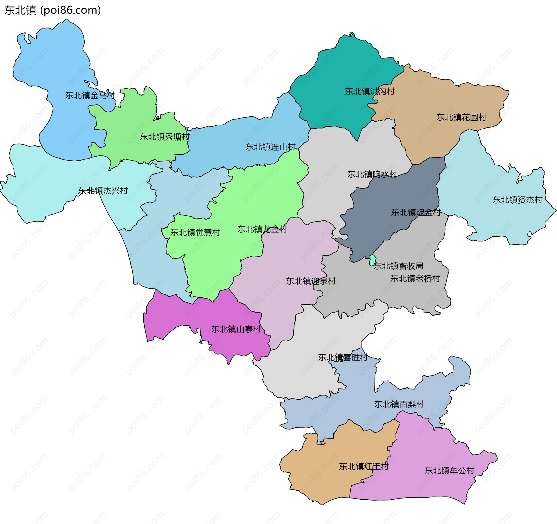 东北镇边界地图(五级行政区划)