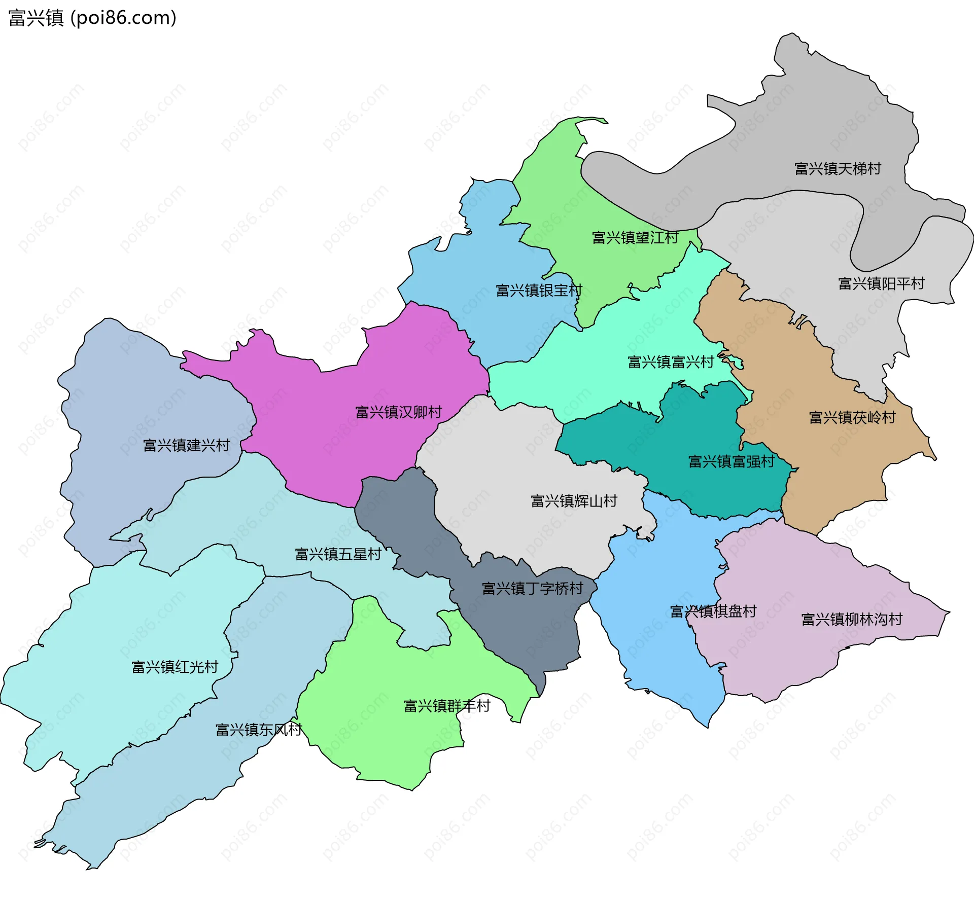 富兴镇边界地图(五级行政区划)