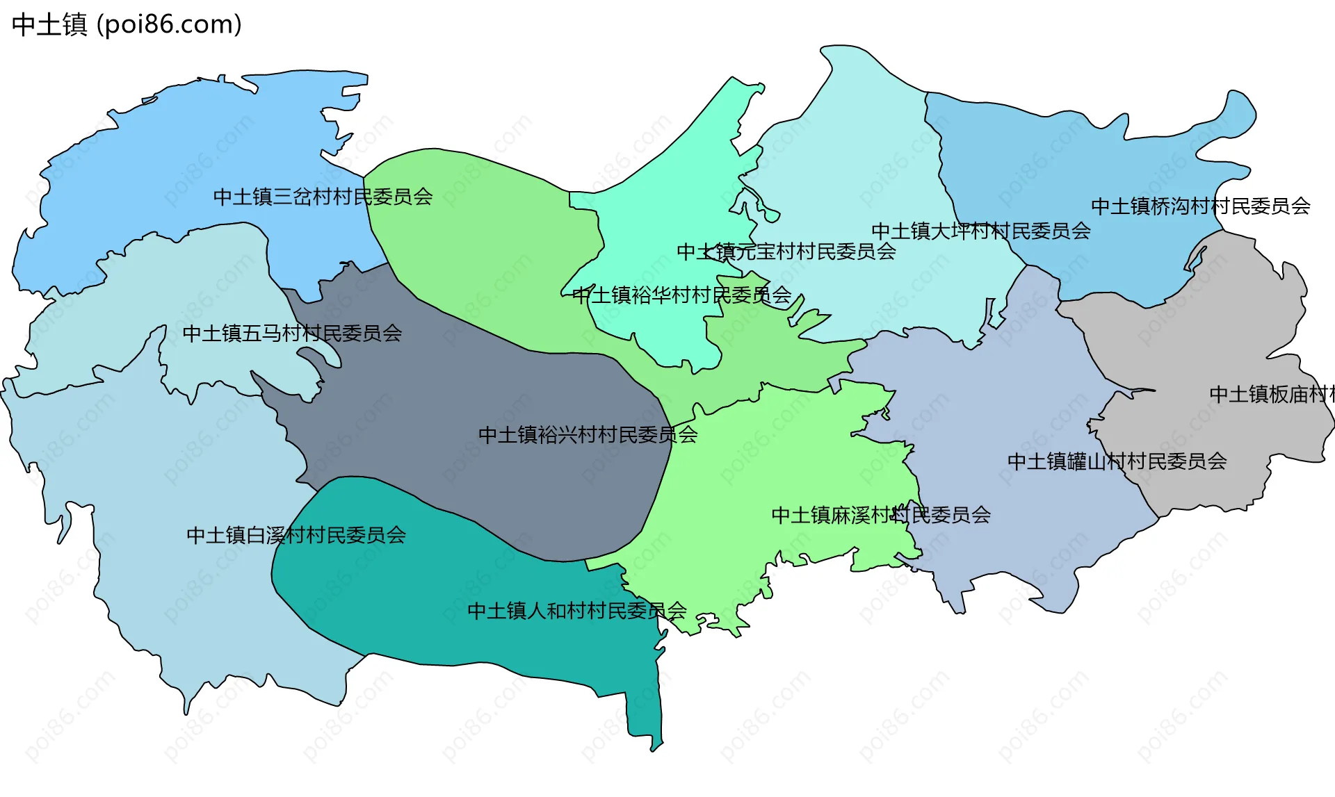 中土镇边界地图(五级行政区划)