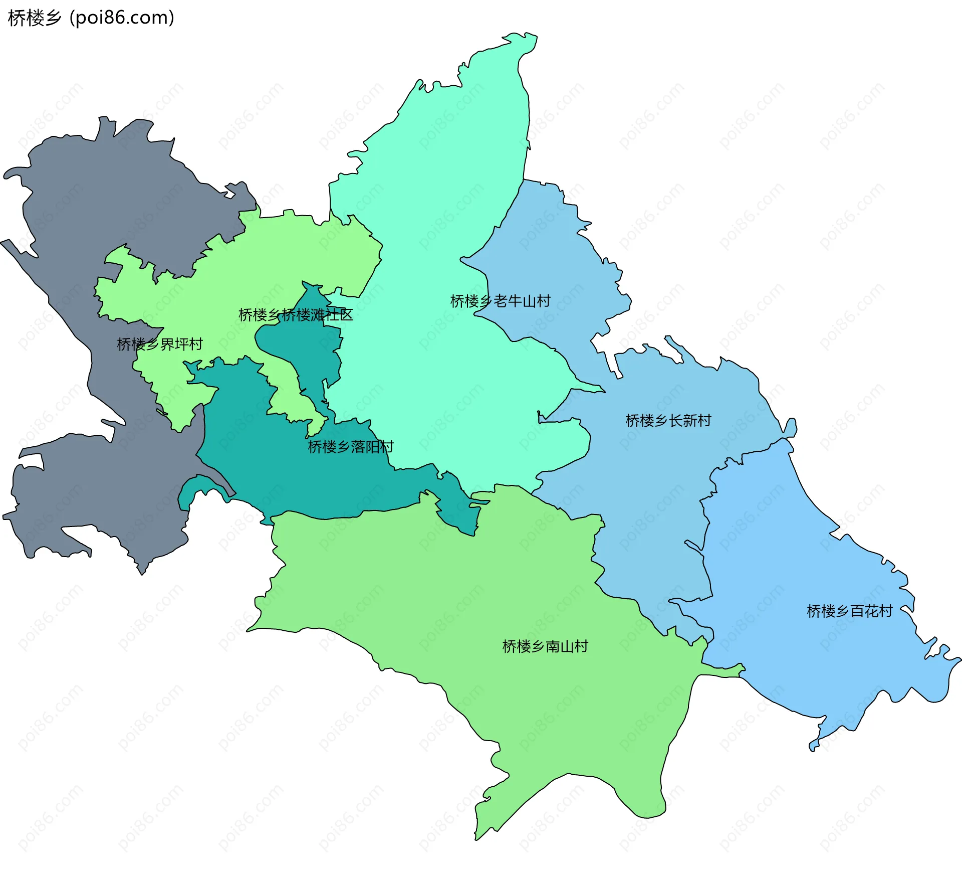 桥楼乡边界地图(五级行政区划)