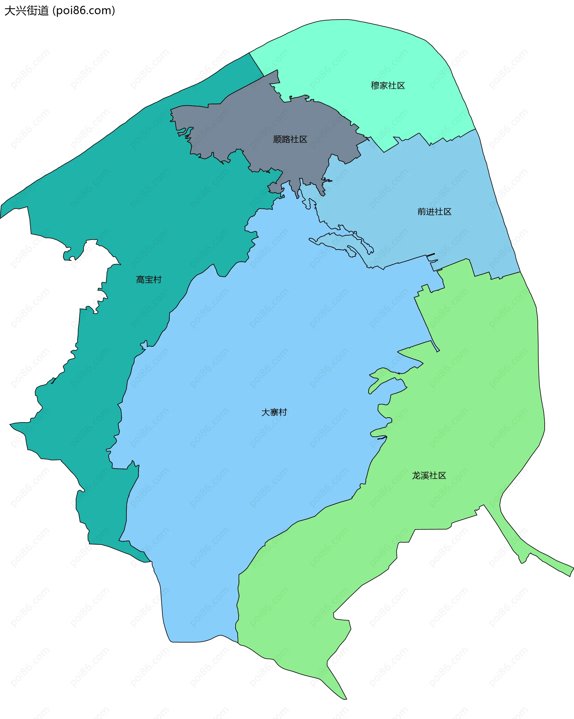 大兴街道边界地图(五级行政区划)