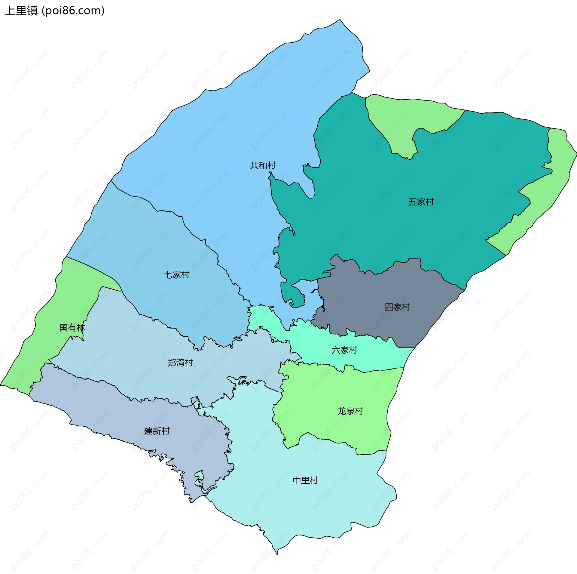 上里镇边界地图(五级行政区划)