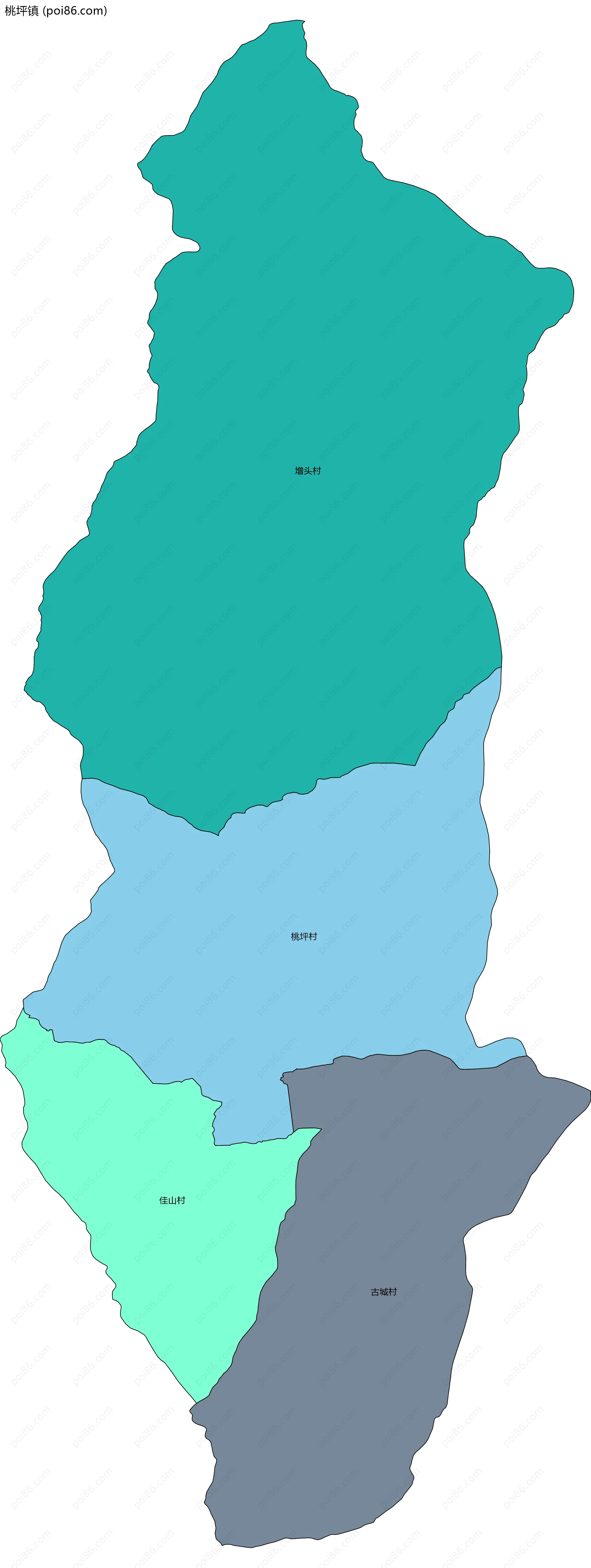 桃坪镇边界地图(五级行政区划)