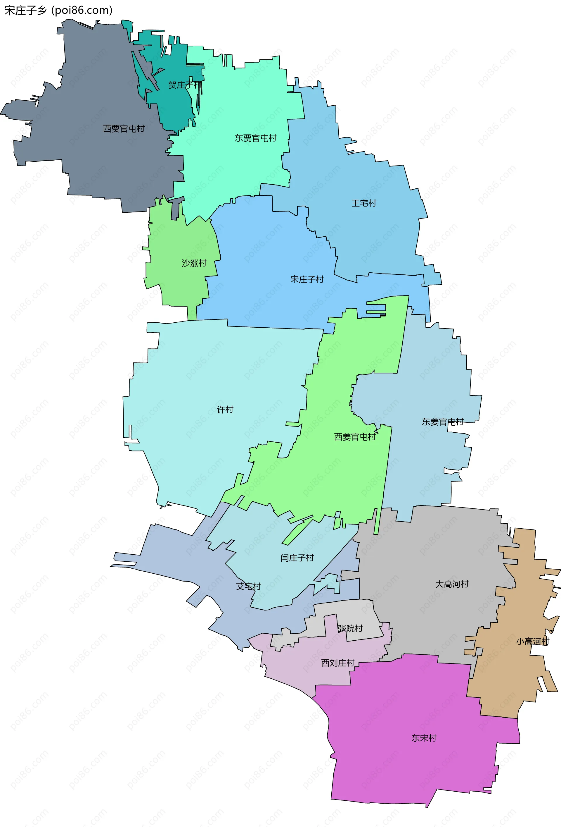 宋庄子乡边界地图(五级行政区划)