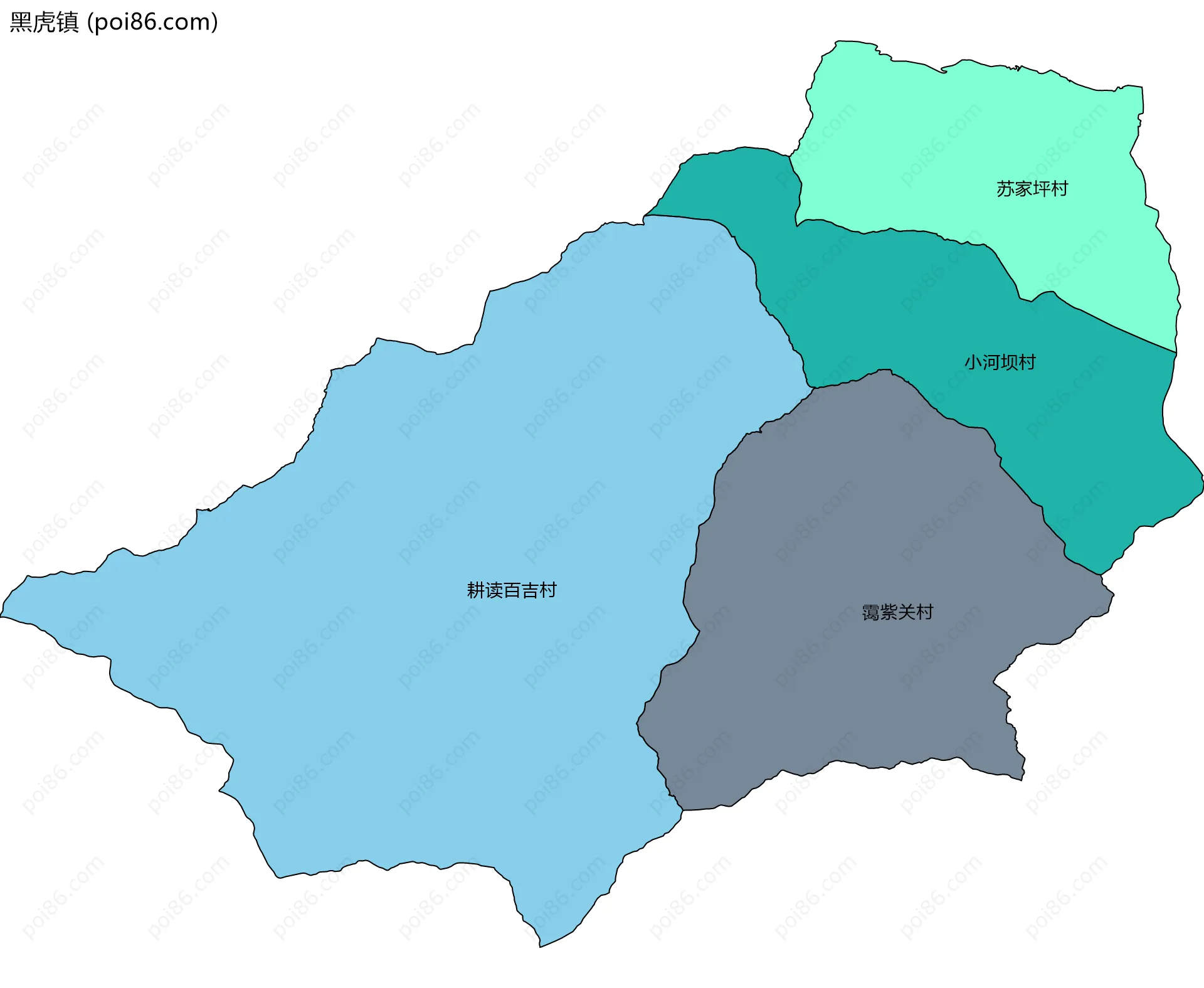 黑虎镇边界地图(五级行政区划)