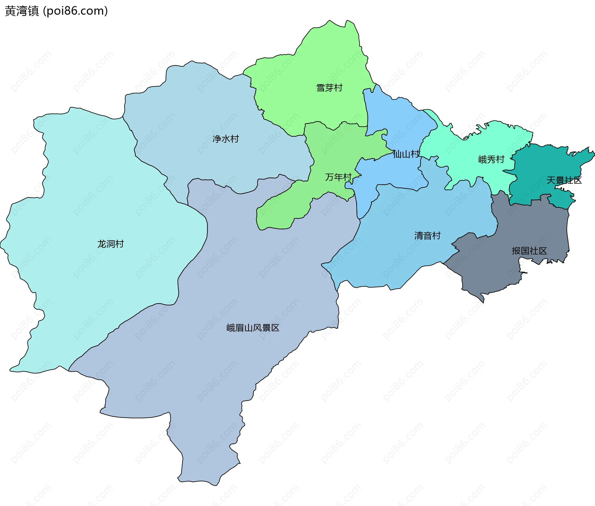 黄湾镇边界地图(五级行政区划)