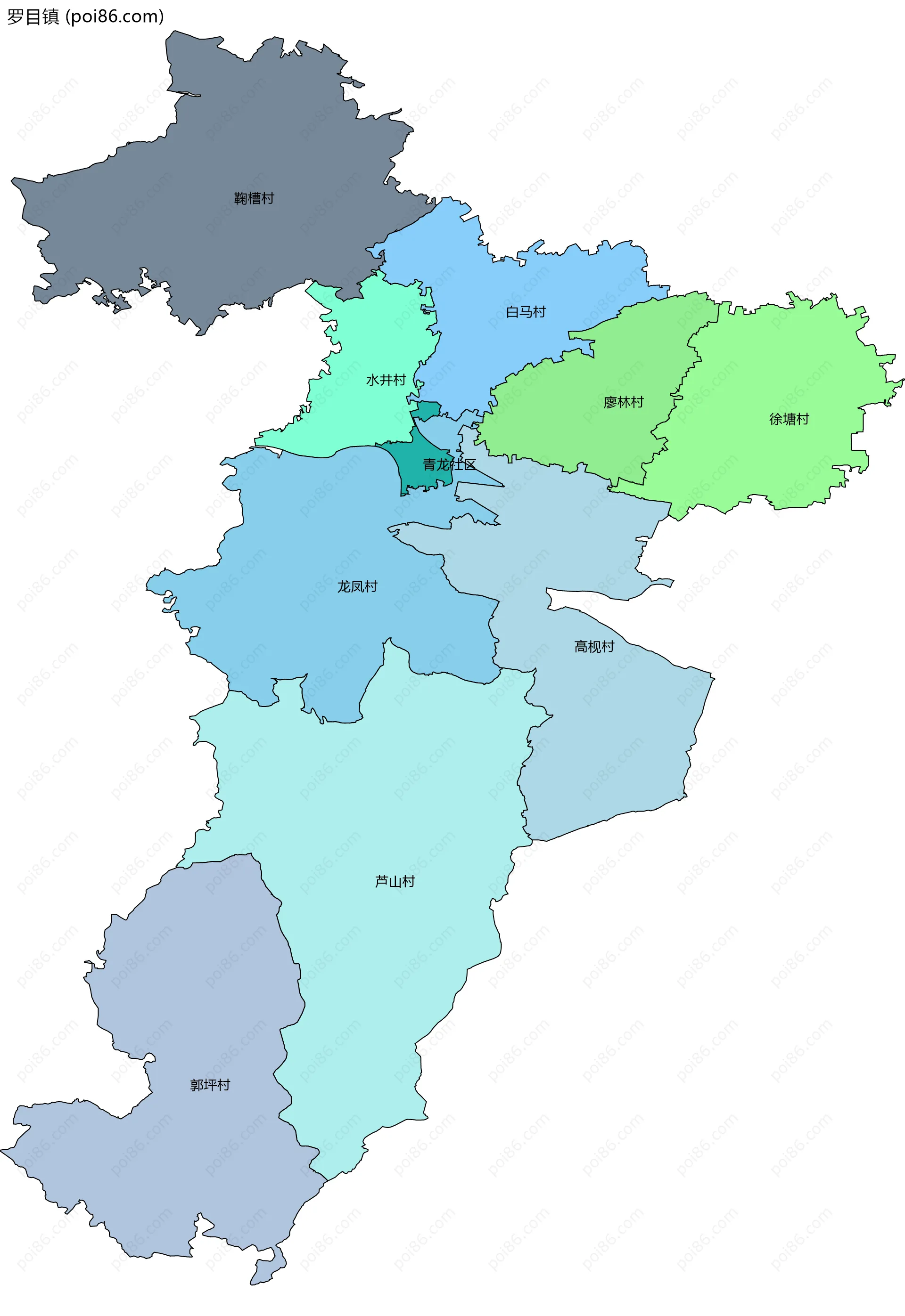 罗目镇边界地图(五级行政区划)