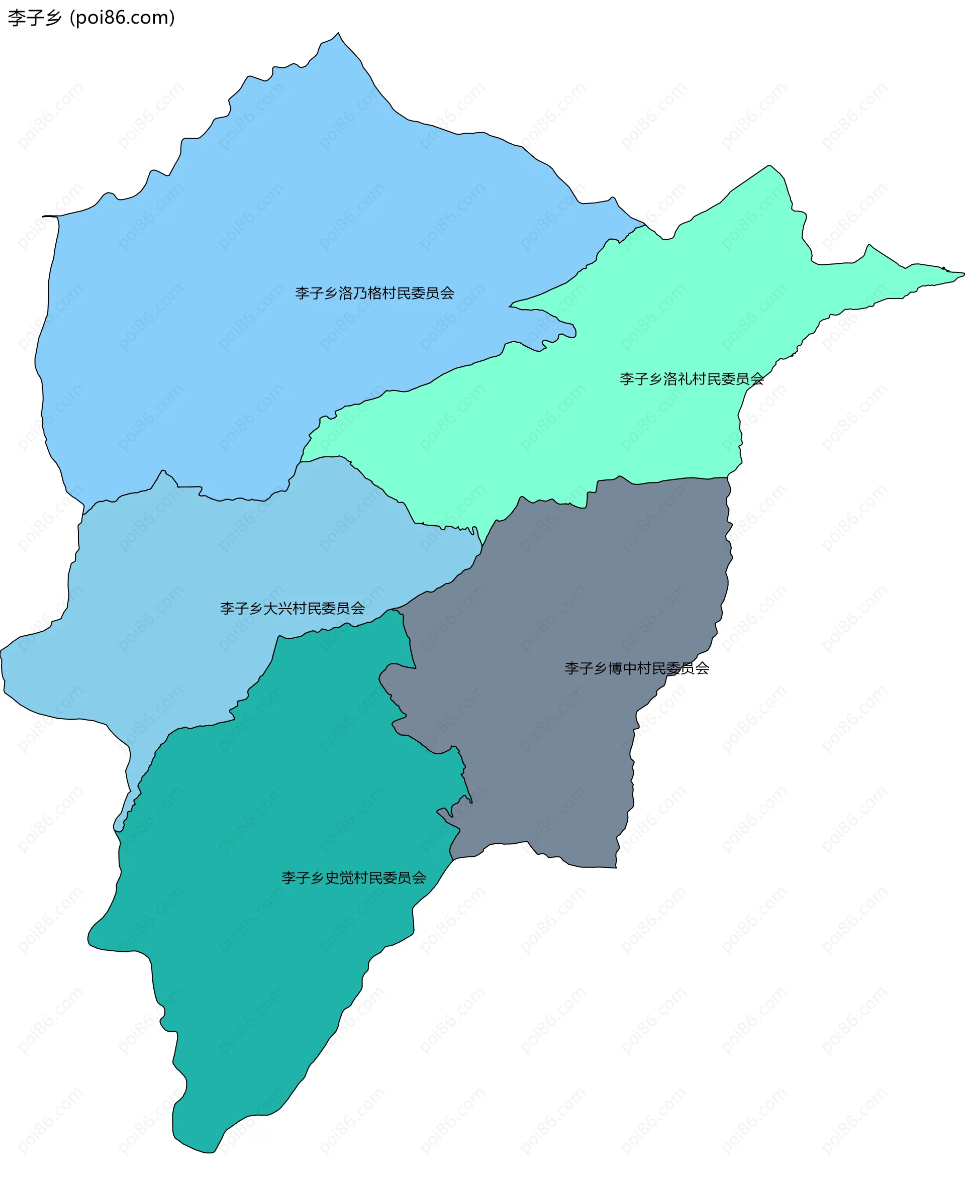 李子乡边界地图(五级行政区划)