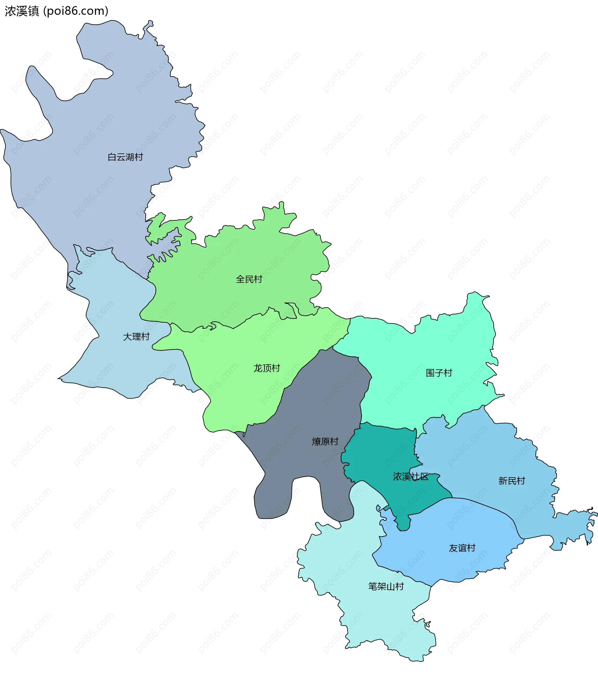 浓溪镇边界地图(五级行政区划)