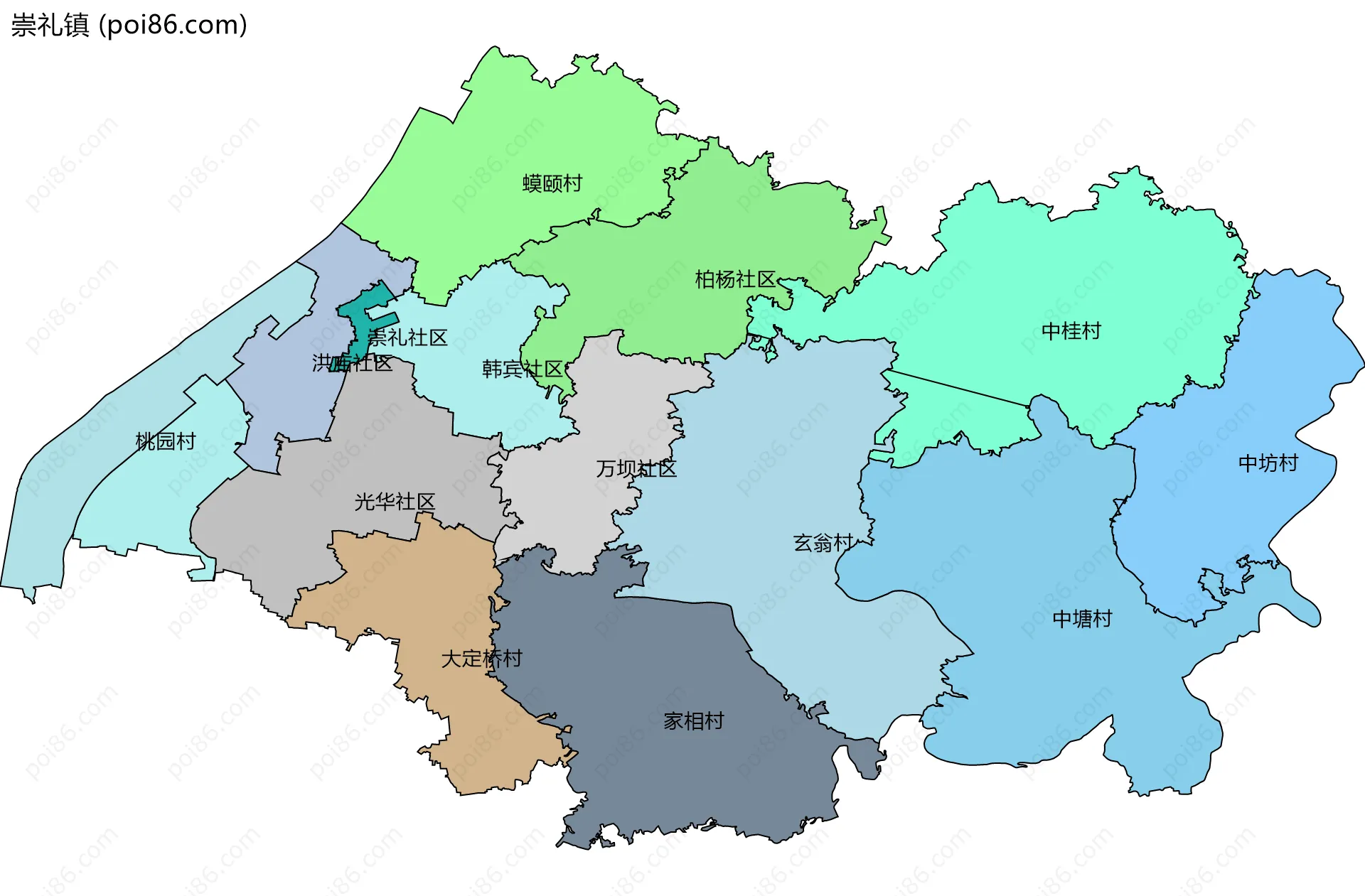 崇礼镇边界地图(五级行政区划)