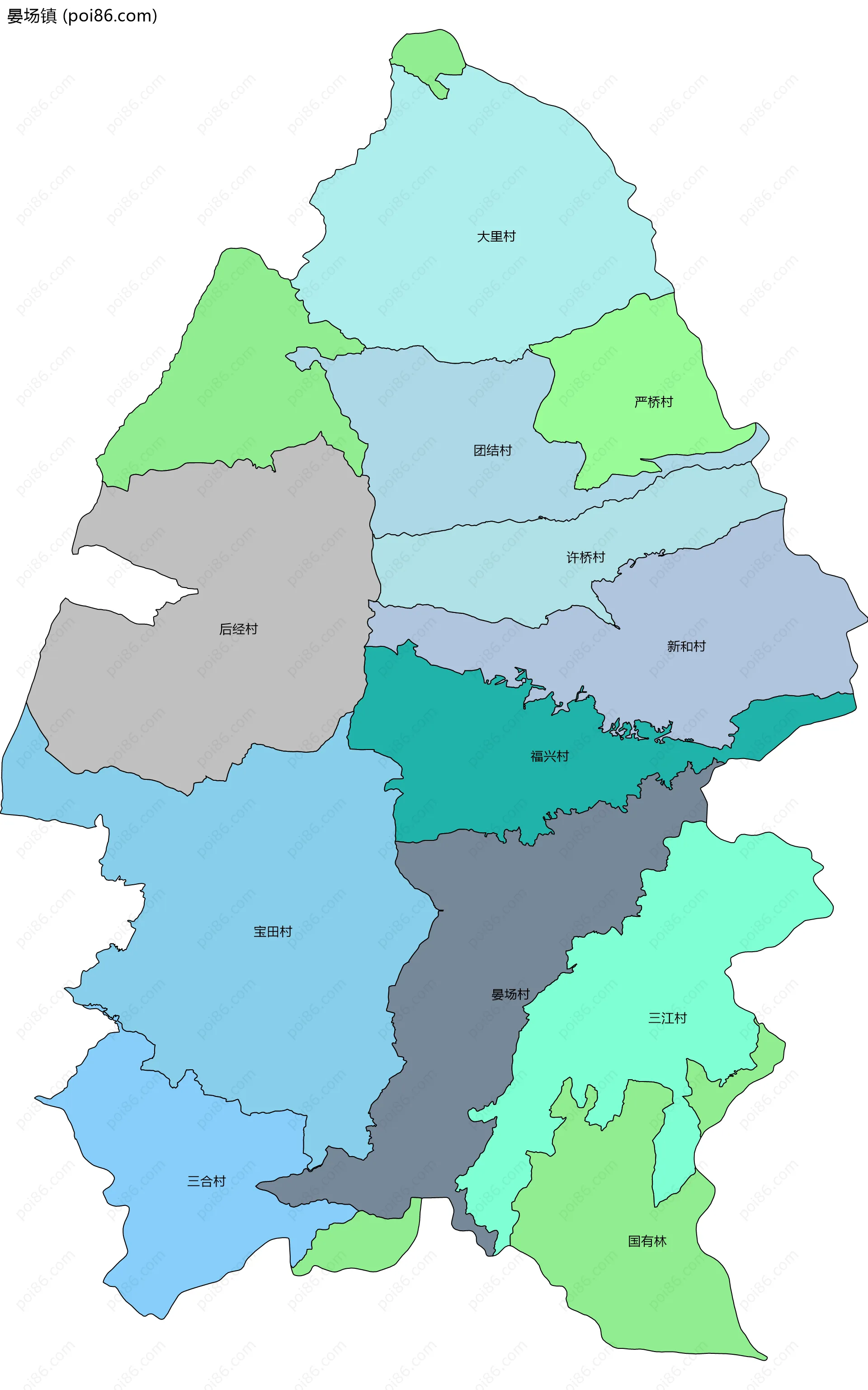晏场镇边界地图(五级行政区划)