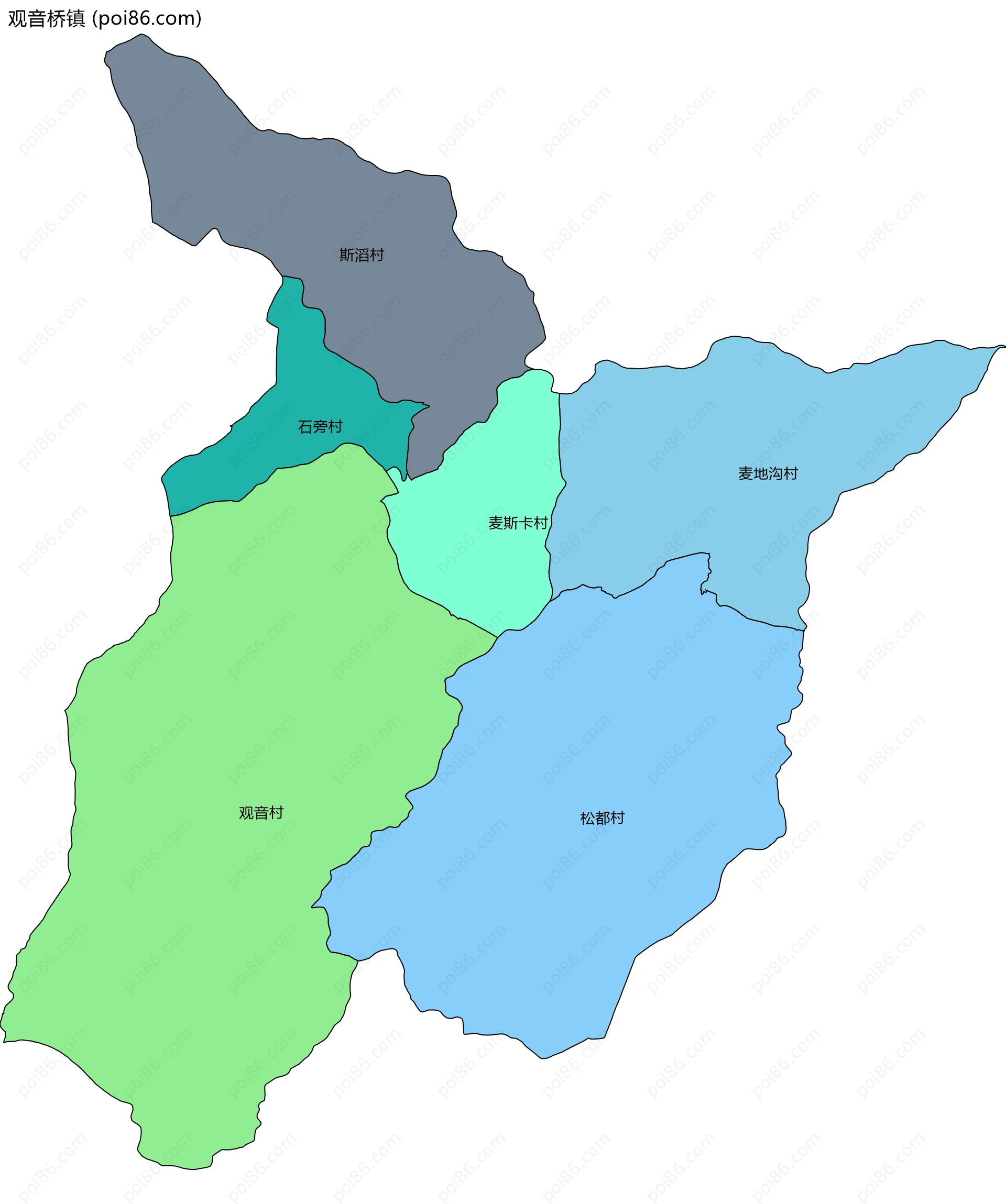 观音桥镇边界地图(五级行政区划)