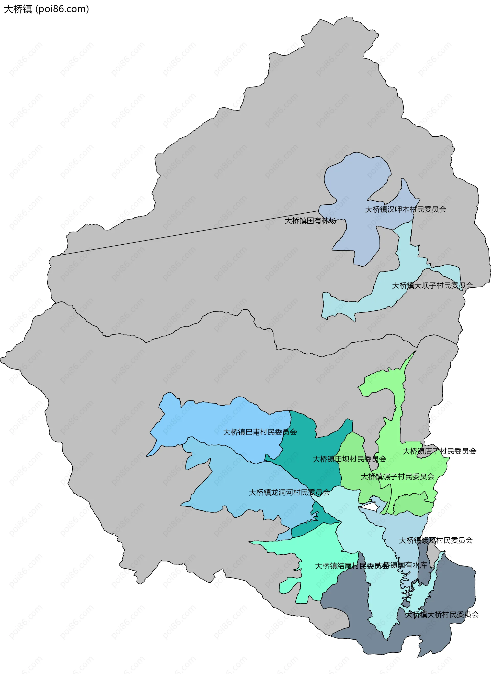 大桥镇边界地图(五级行政区划)