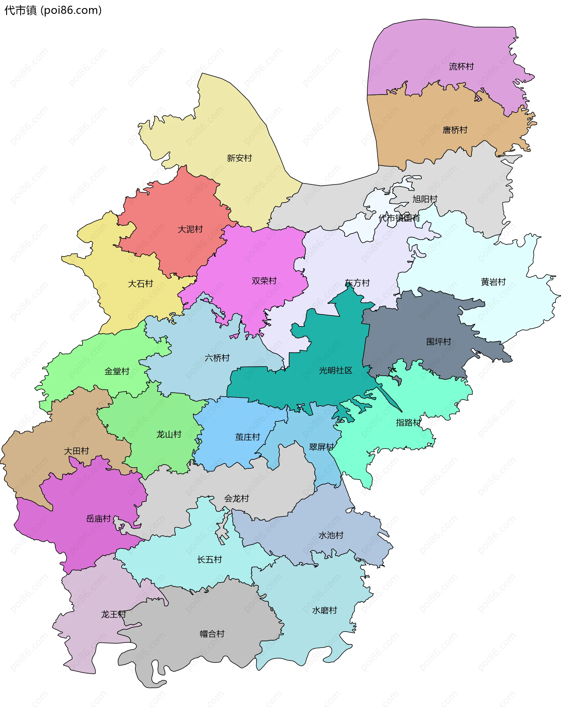 代市镇边界地图(五级行政区划)