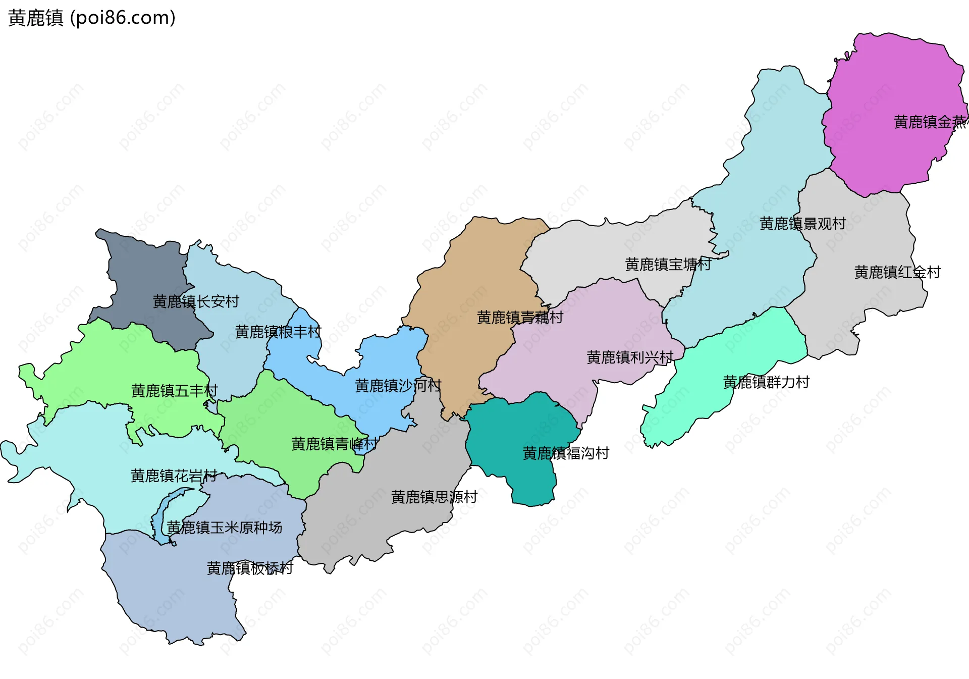 黄鹿镇边界地图(五级行政区划)