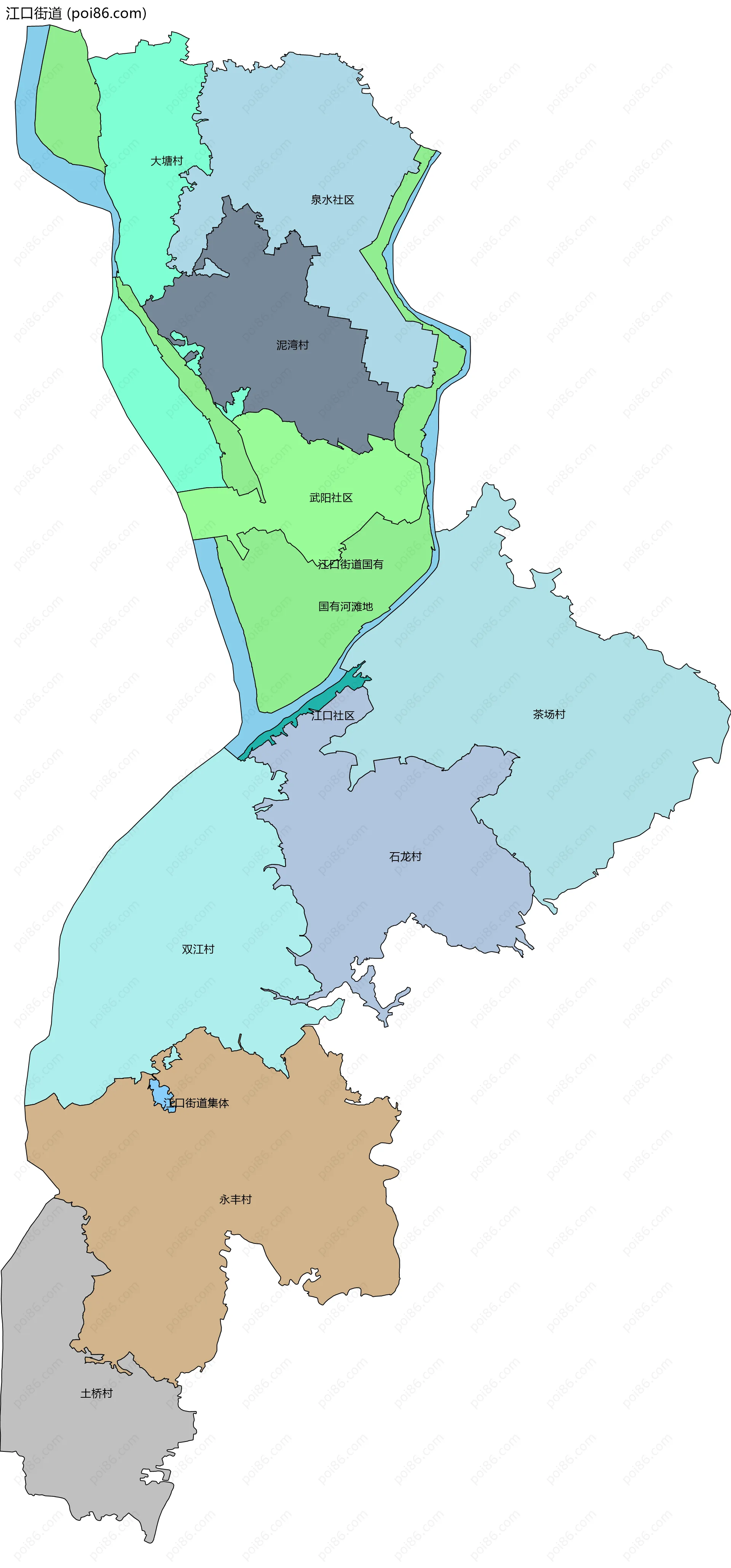 江口街道边界地图(五级行政区划)