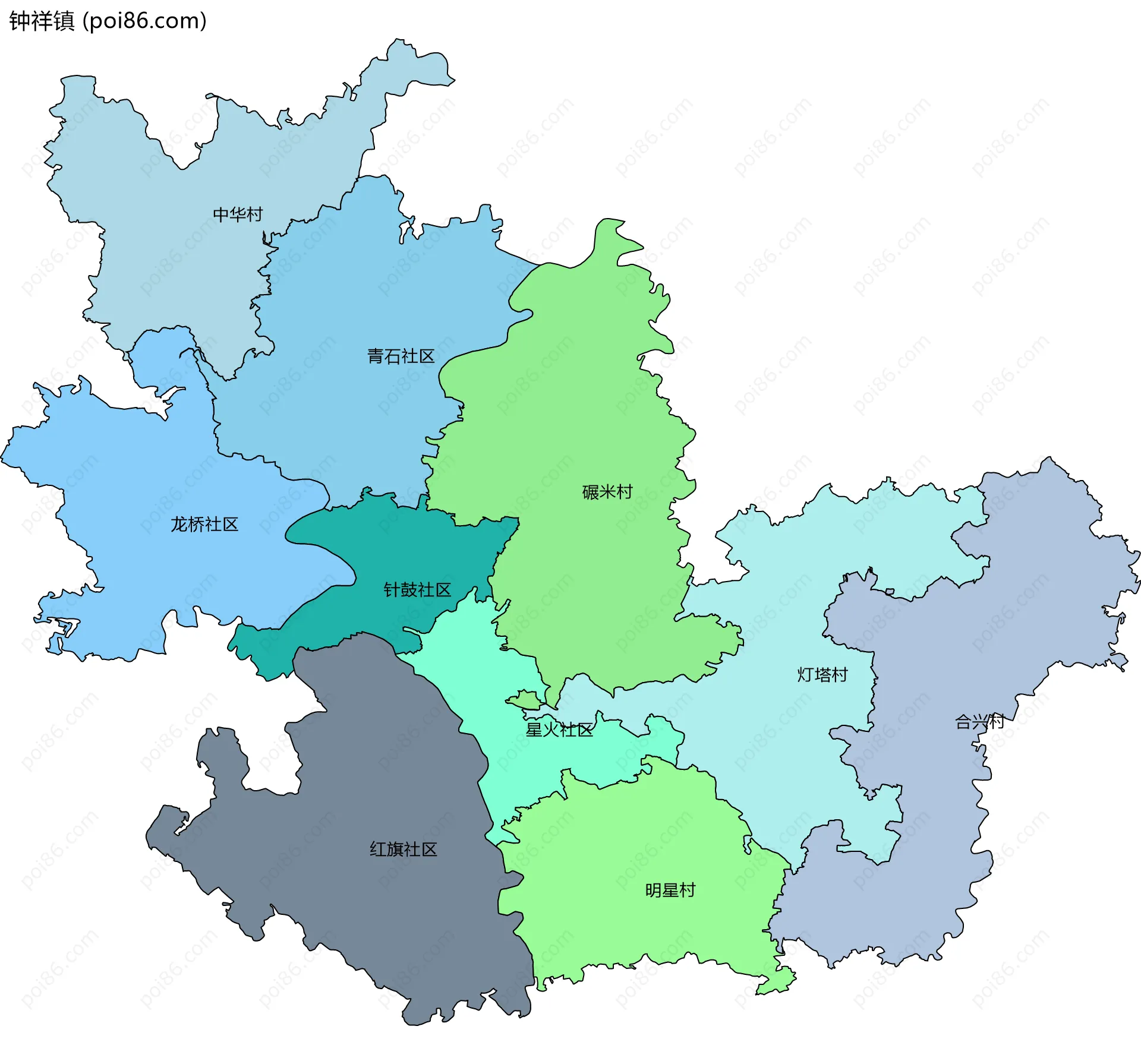 钟祥镇边界地图(五级行政区划)