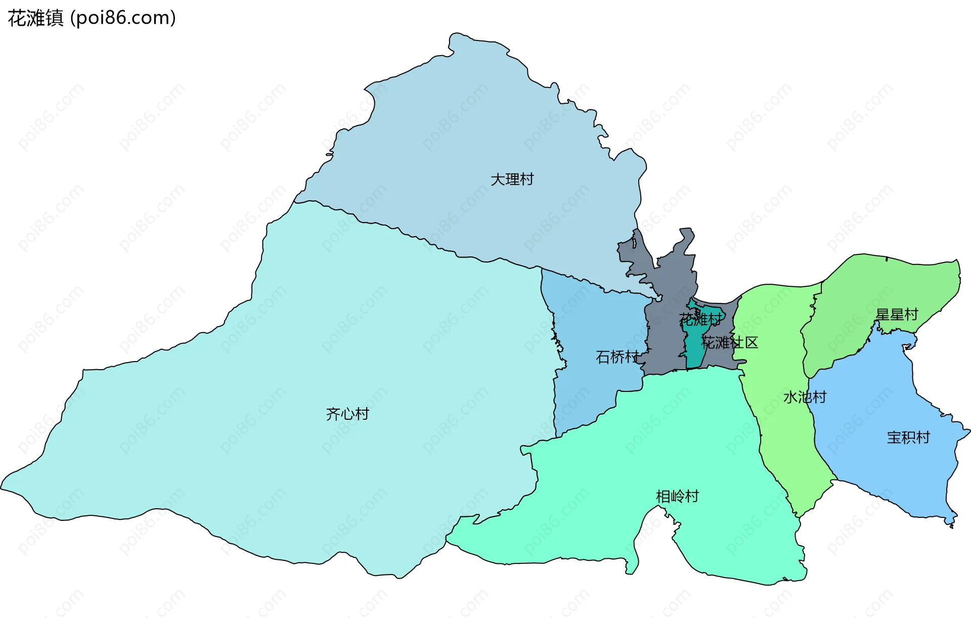 花滩镇边界地图(五级行政区划)