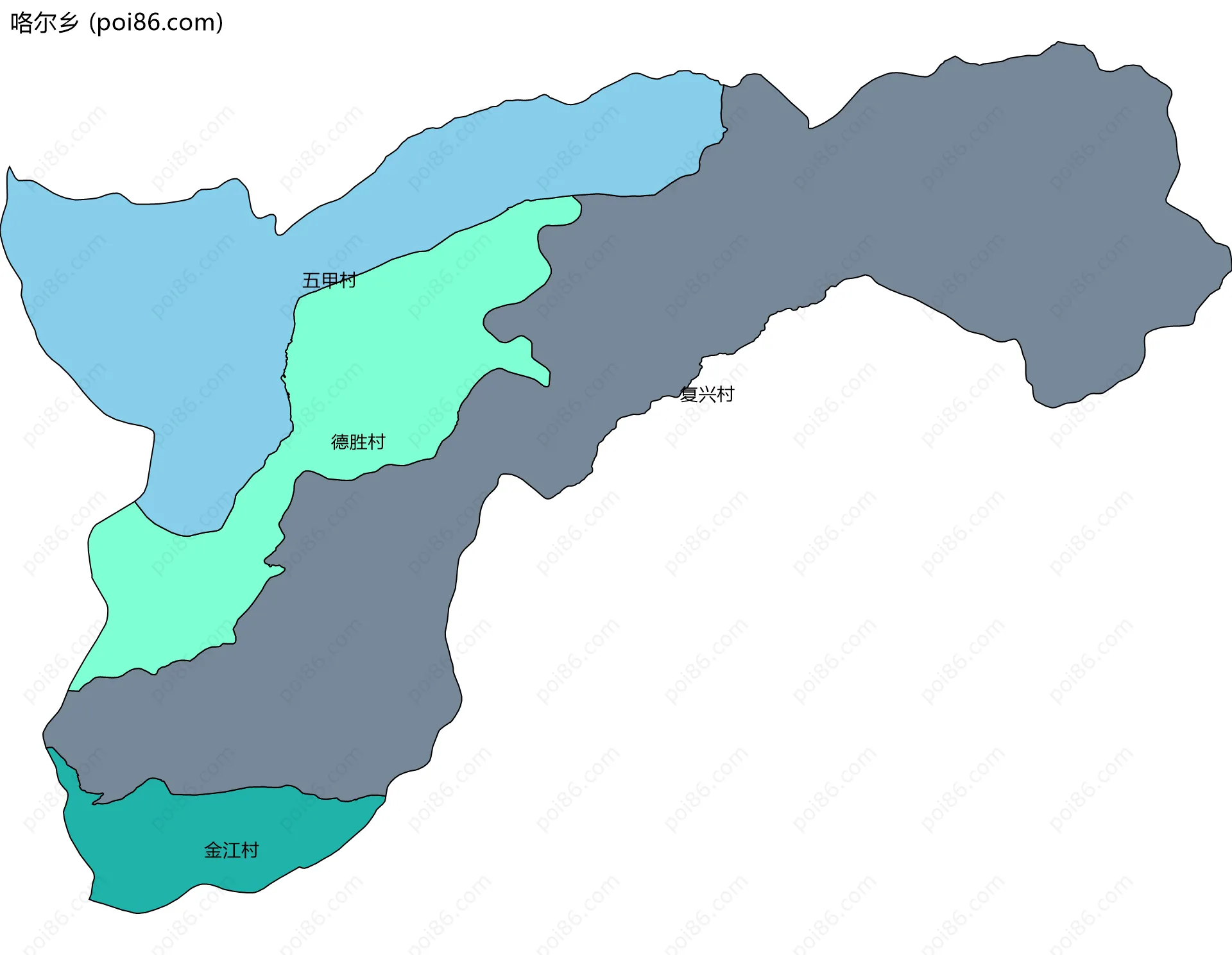 咯尔乡边界地图(五级行政区划)