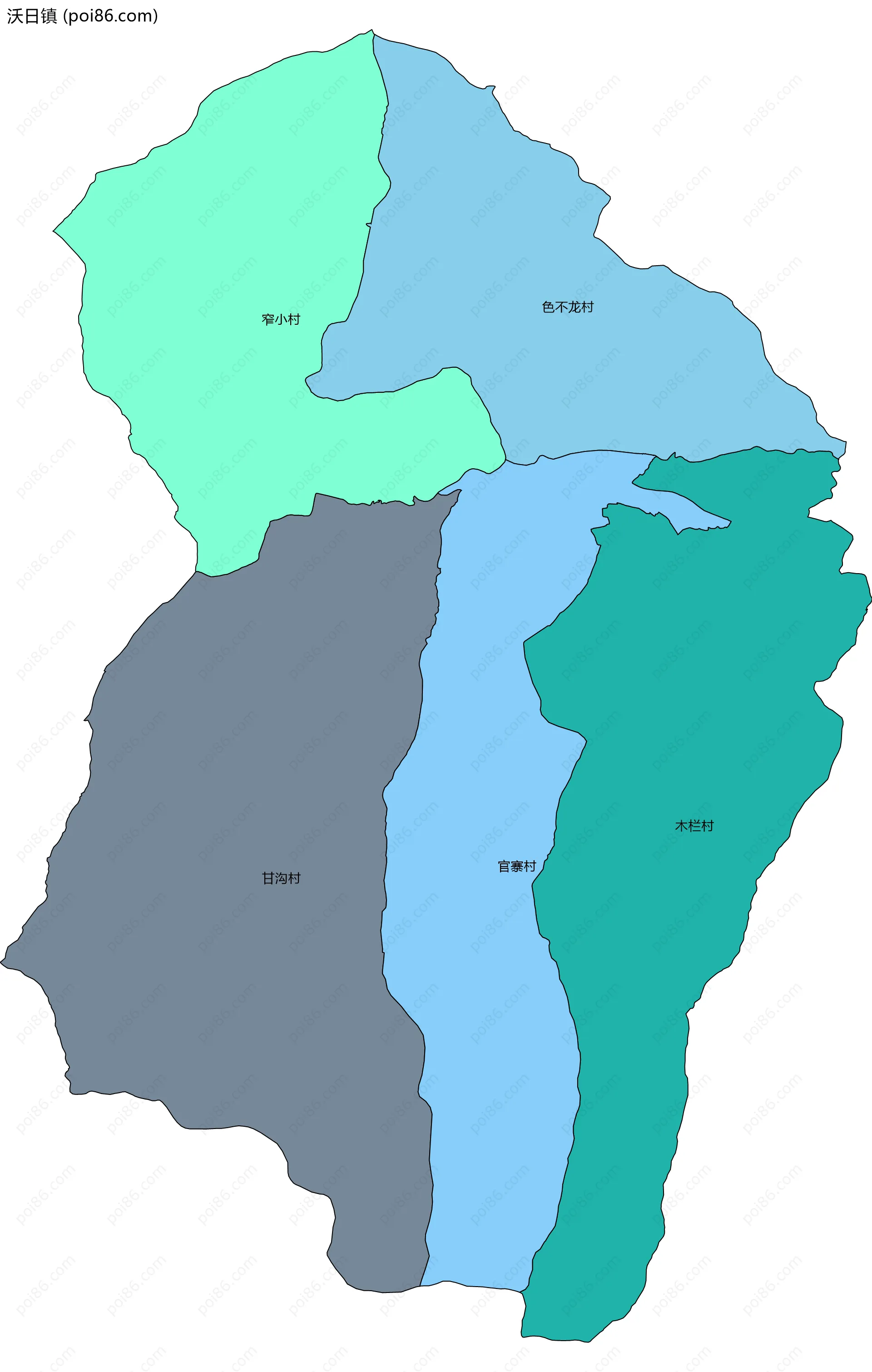 沃日镇边界地图(五级行政区划)