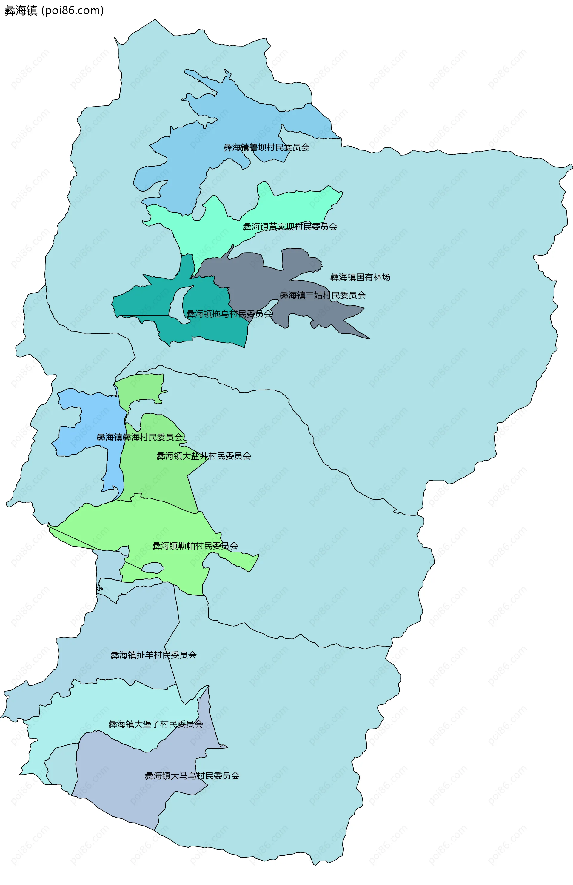 彝海镇边界地图(五级行政区划)