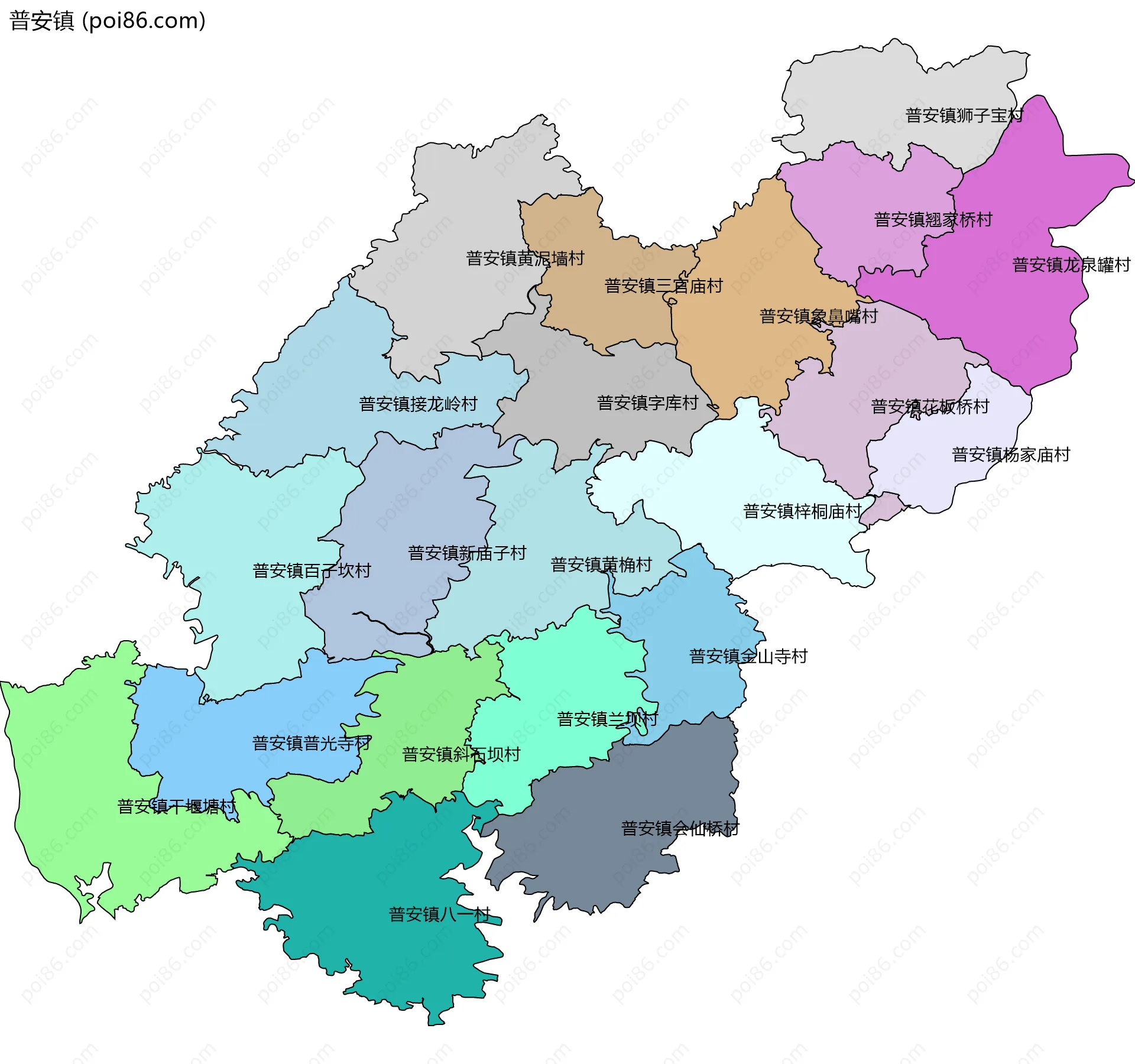 普安镇边界地图(五级行政区划)