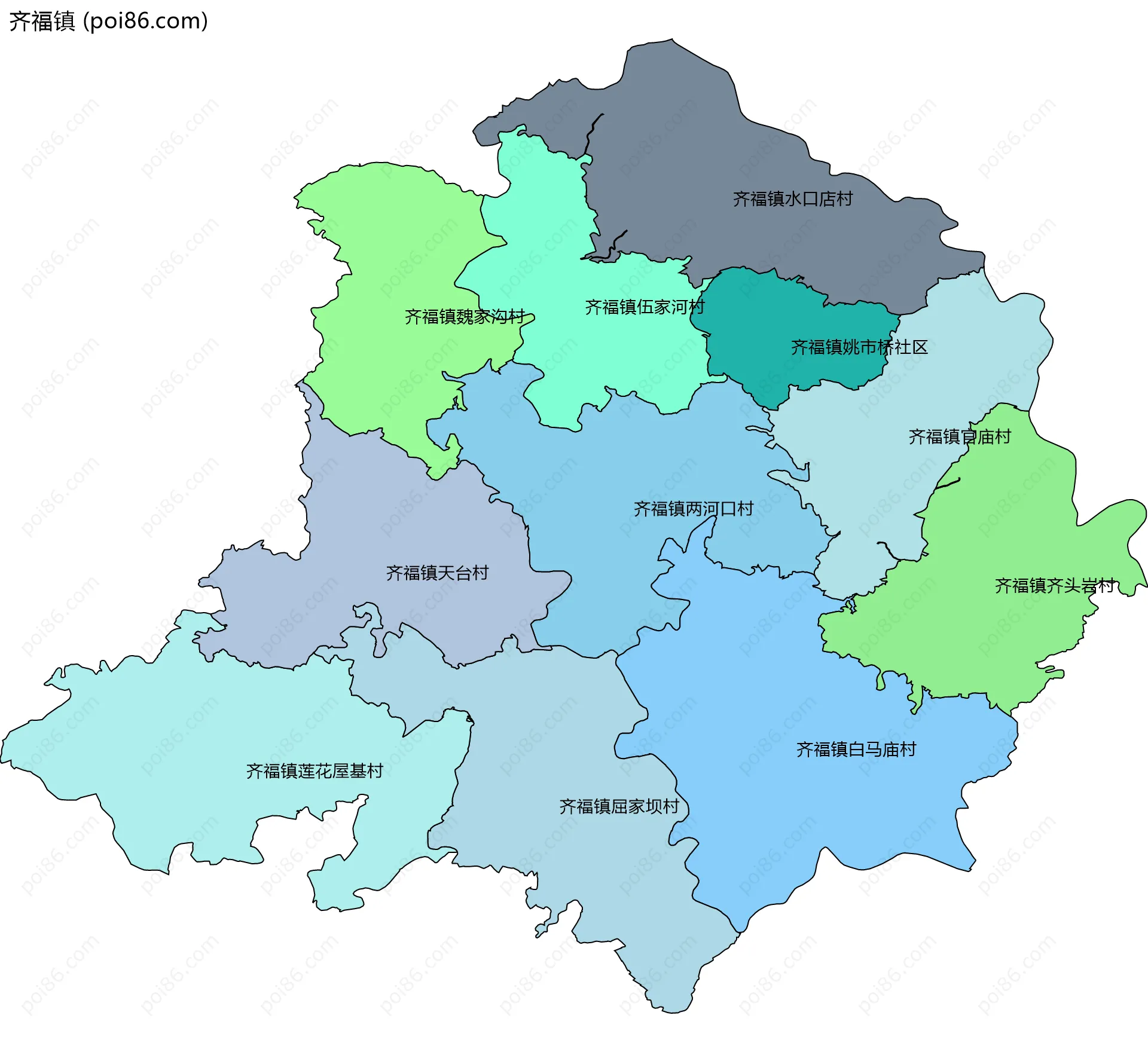 齐福镇边界地图(五级行政区划)
