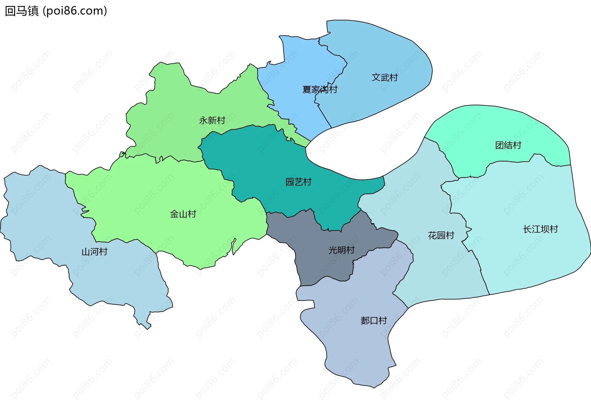 回马镇边界地图(五级行政区划)