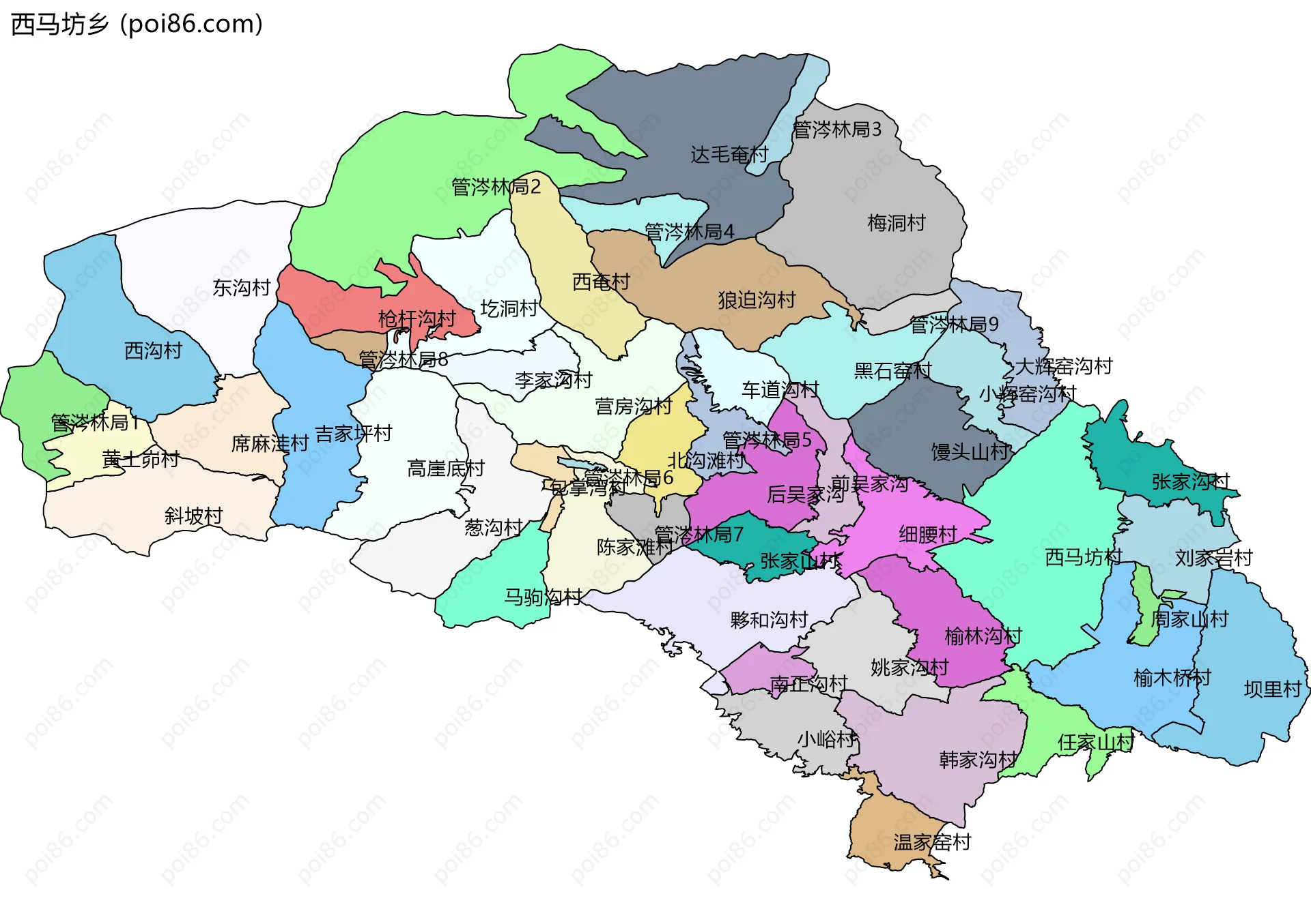 西马坊乡边界地图(五级行政区划)