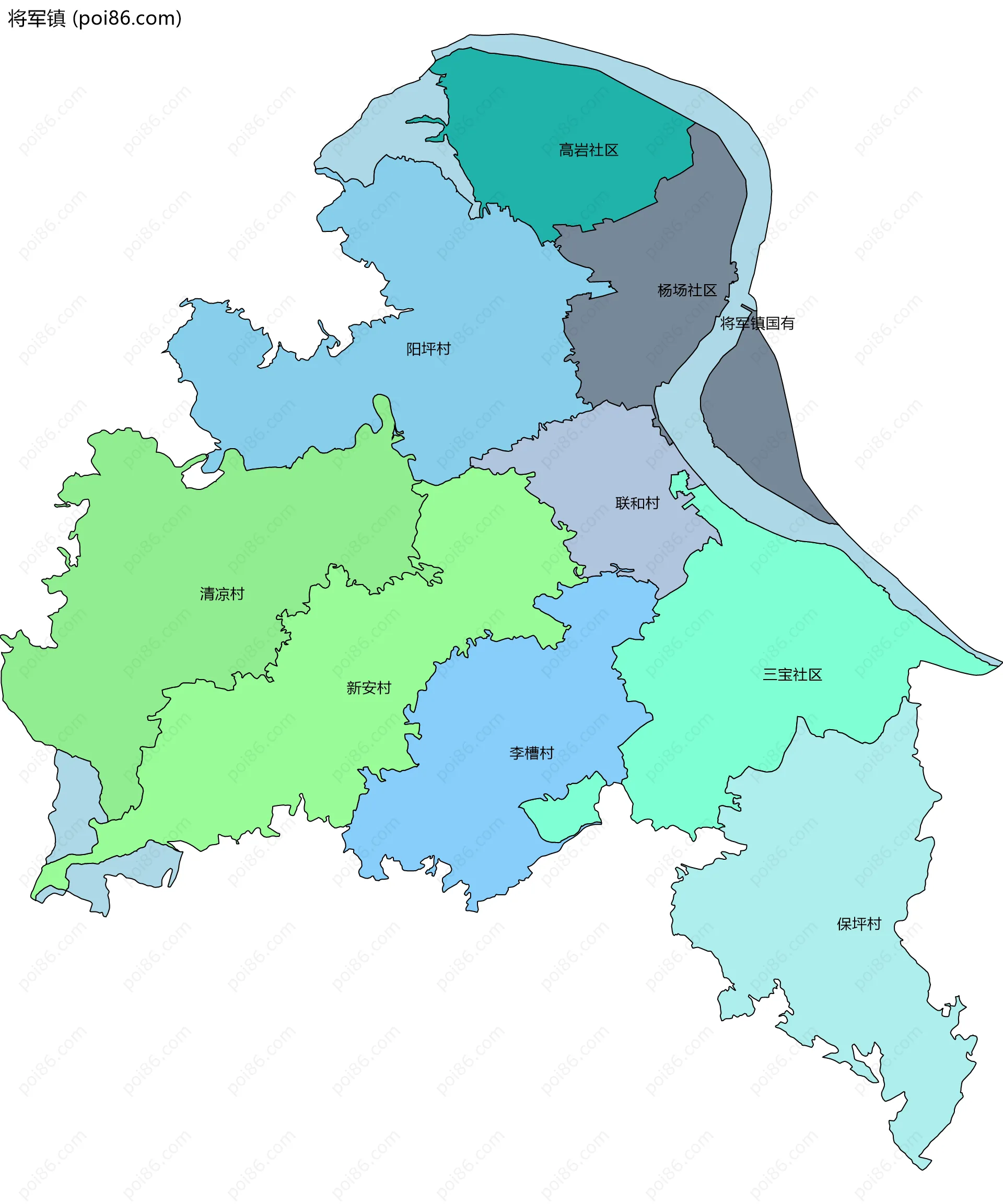将军镇边界地图(五级行政区划)