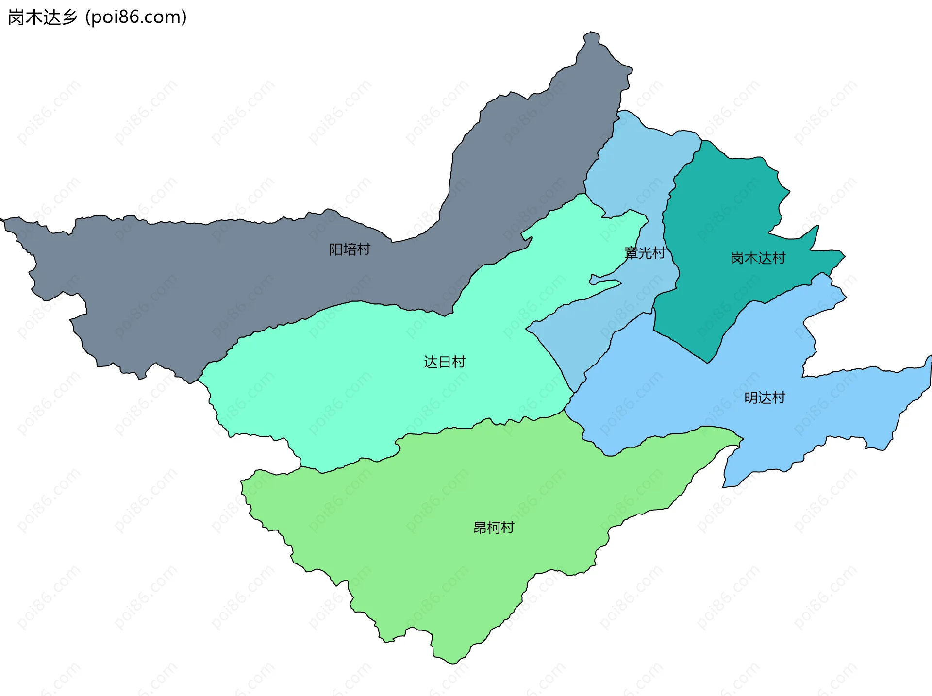 岗木达乡边界地图(五级行政区划)