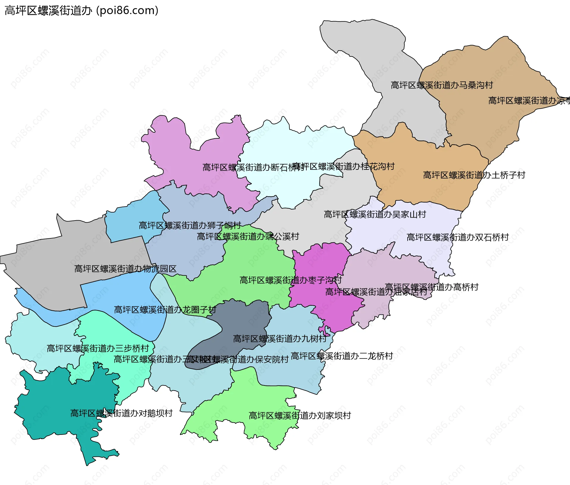 高坪区螺溪街道办边界地图(五级行政区划)