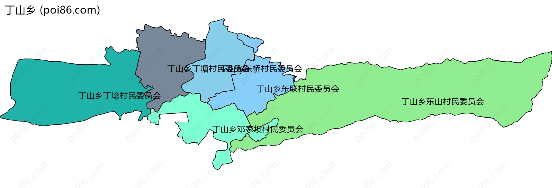 丁山乡边界地图(五级行政区划)
