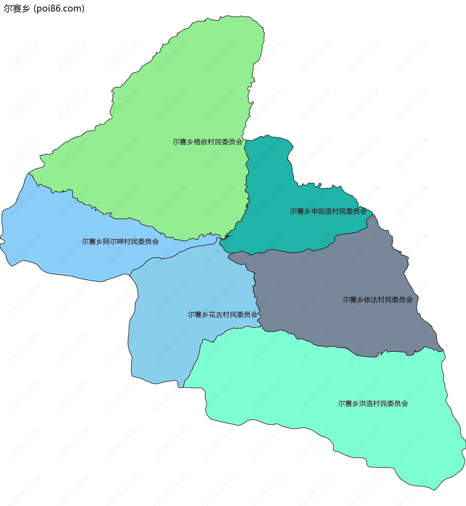 尔赛乡边界地图(五级行政区划)