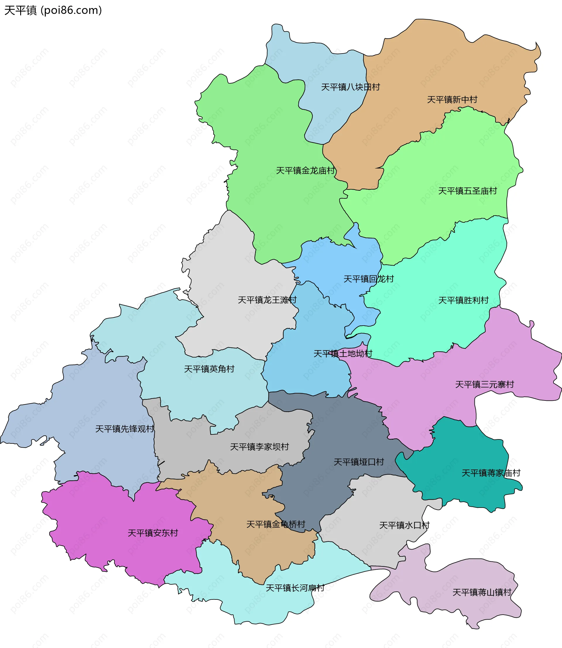 天平镇边界地图(五级行政区划)