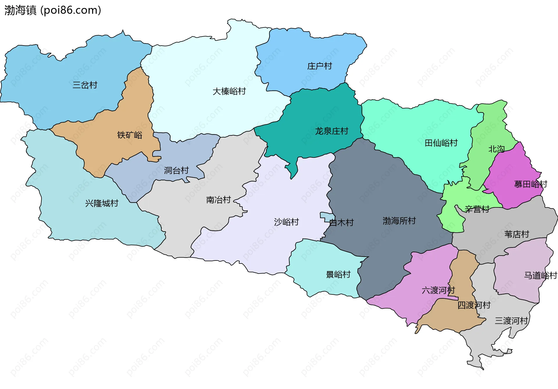 渤海镇边界地图(五级行政区划)